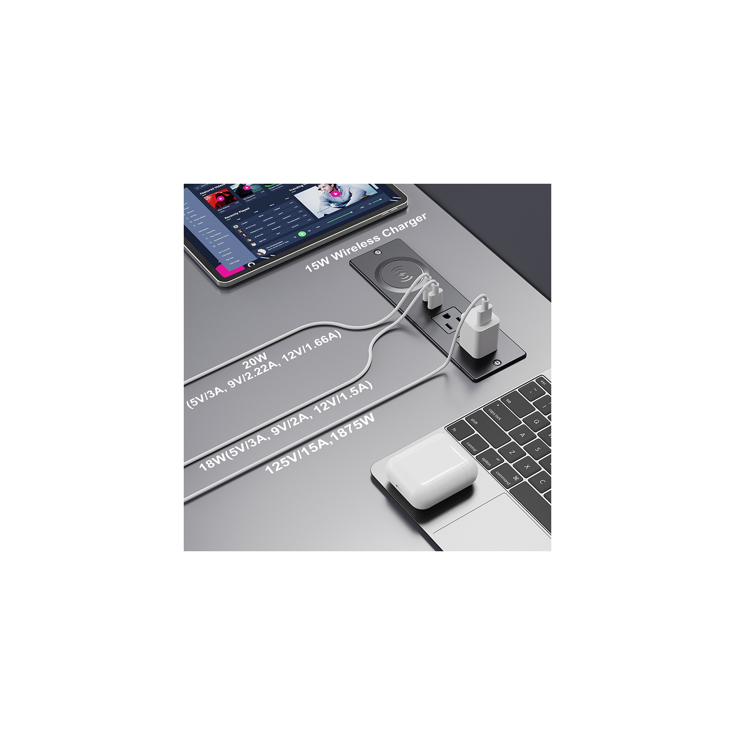 Concealed power desktop socket USB embedded office furniture desktop wireless charging 20W fast charging socket