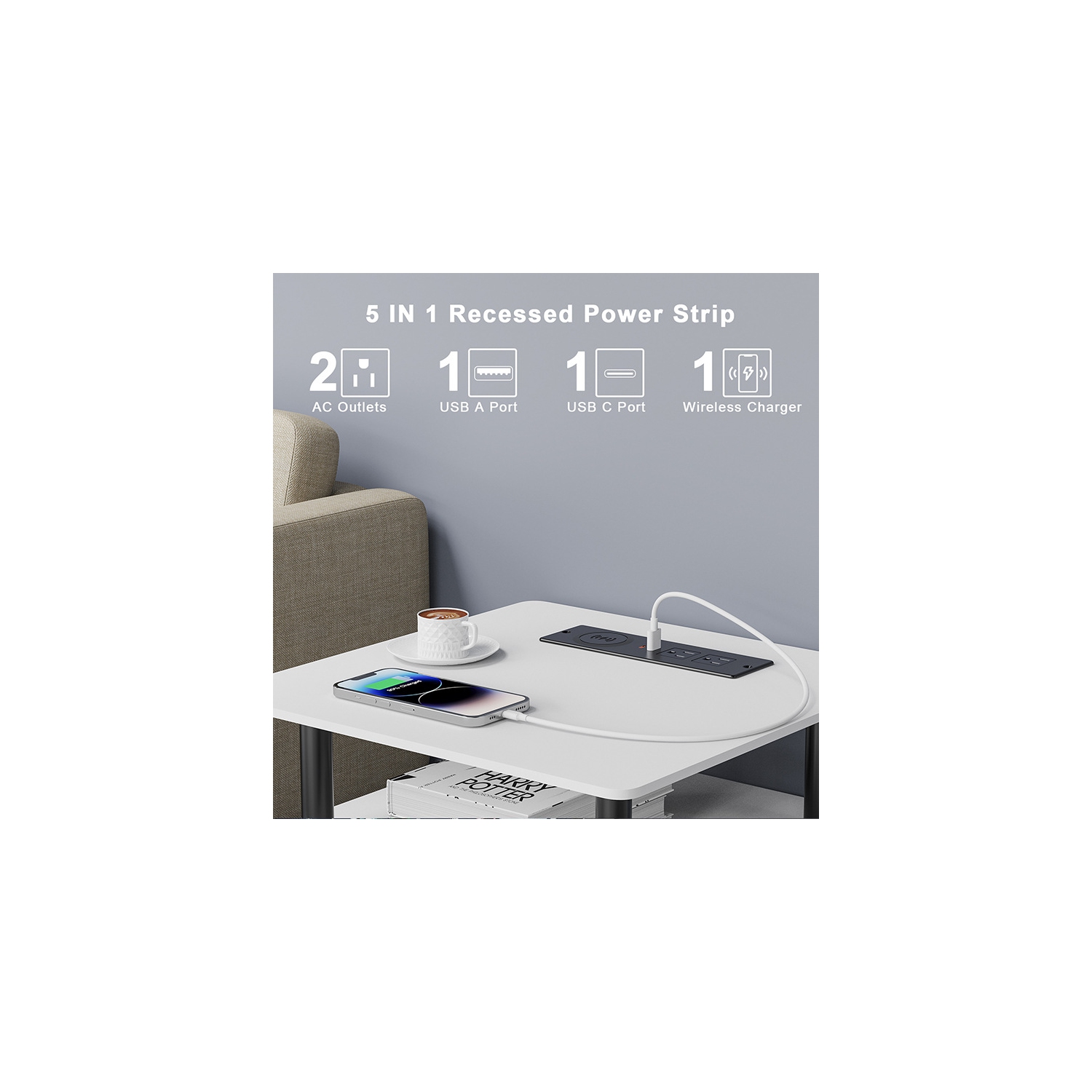 Concealed power desktop socket USB embedded office furniture desktop wireless charging 20W fast charging socket