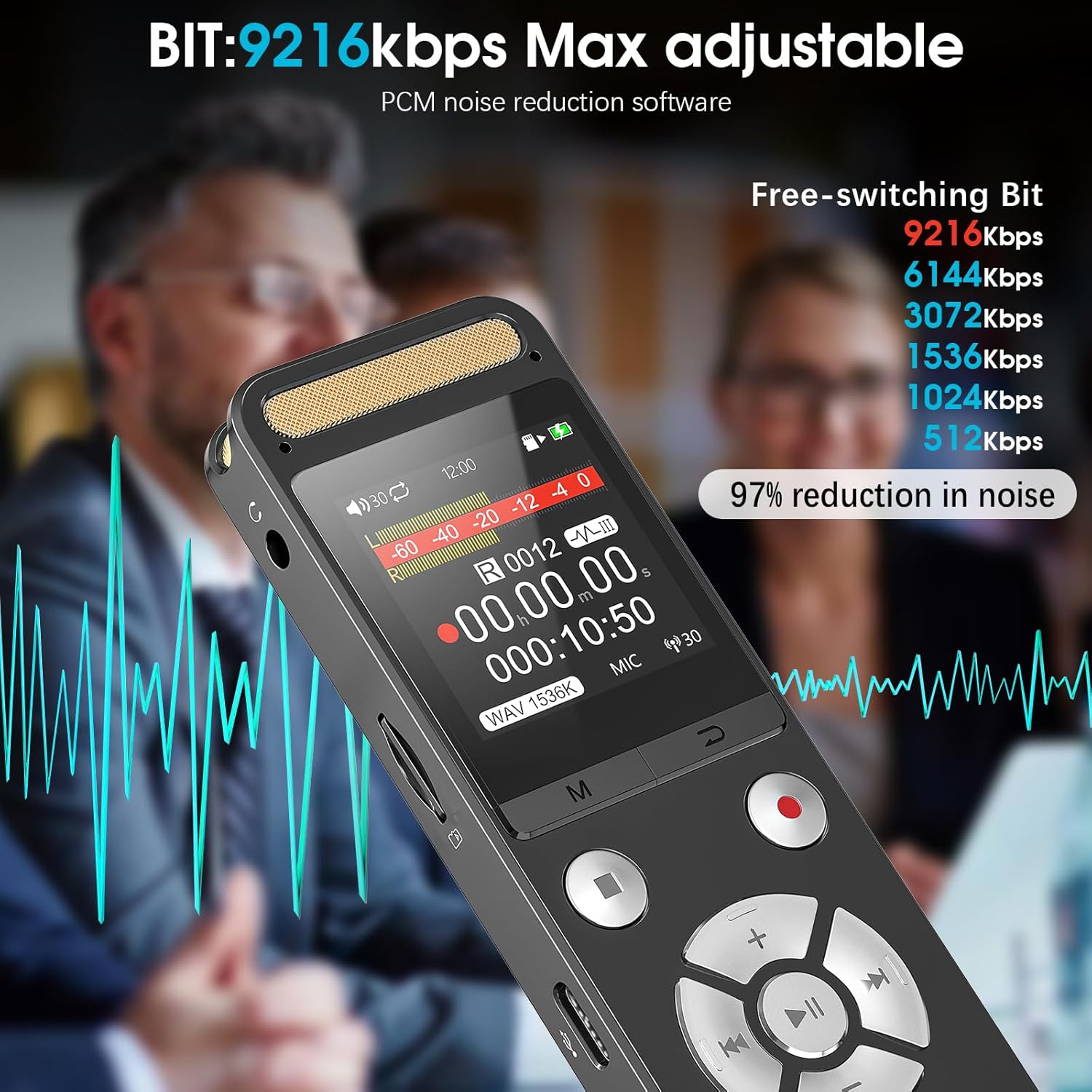 9216Kbps digital recorder - noise reduction recorder, voice-activated recorder, with playback noise reduction function -128GB