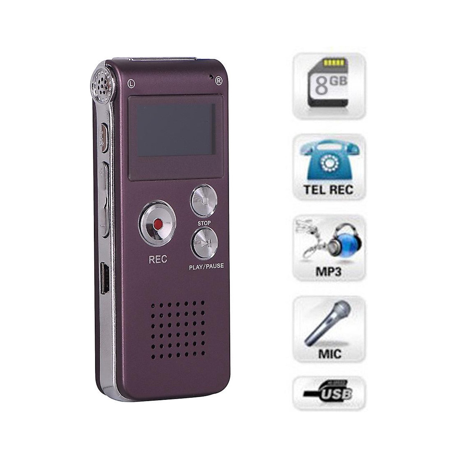 8GB Voice Recorder USB Professional Recorder Phone Digital Audio with WAV MP3 Player VAR Function Recording