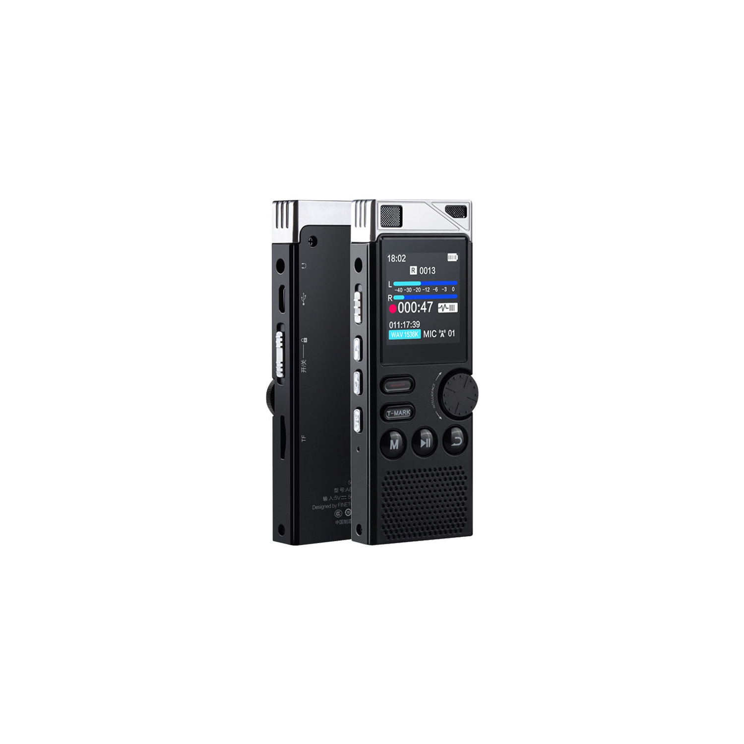 Large screen recording and storage external MP3 player external TF card smart AGC noise reduction recording pen student recorder - 8GB