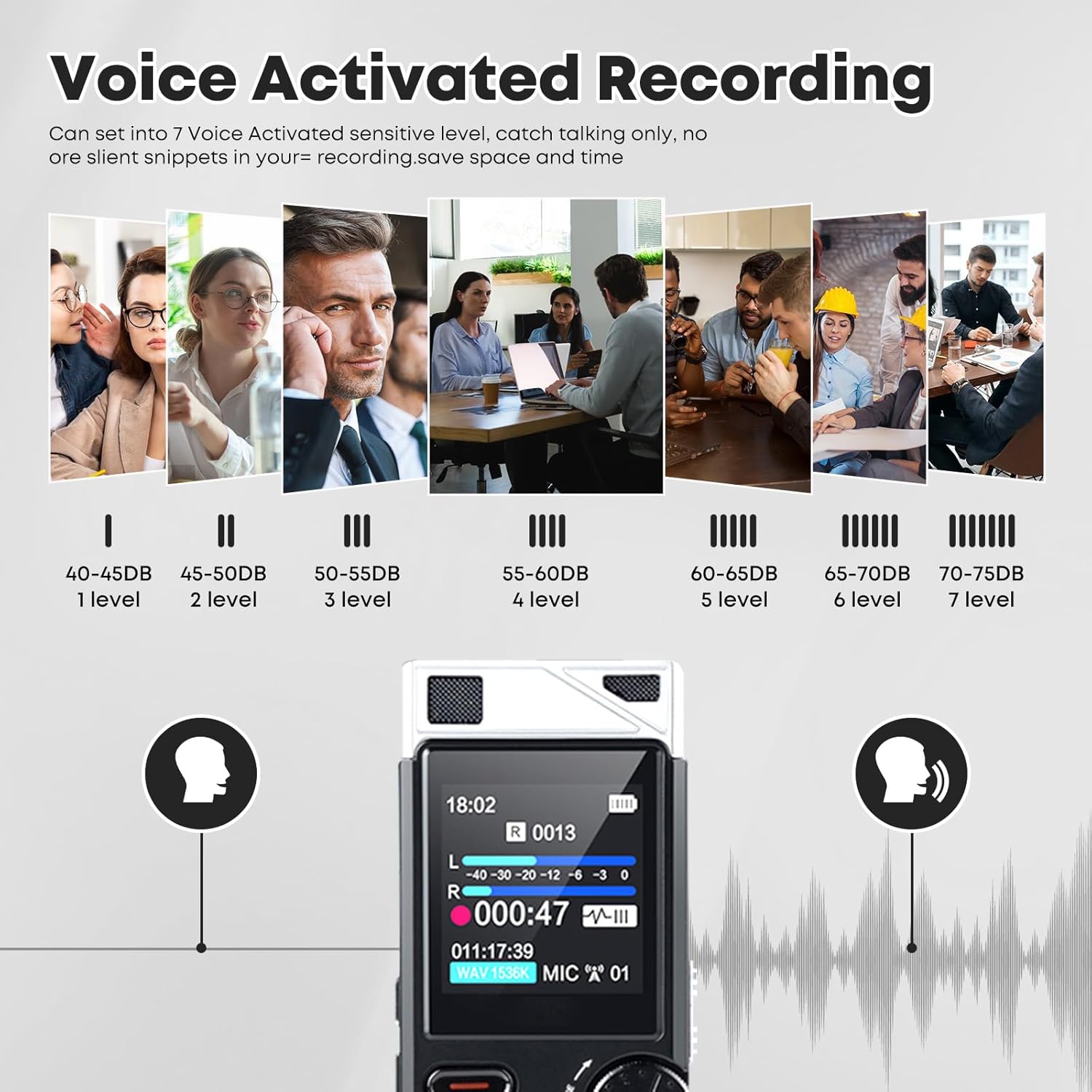 Large screen recording and storage external MP3 player external TF card smart AGC noise reduction recording pen student recorder - 8GB