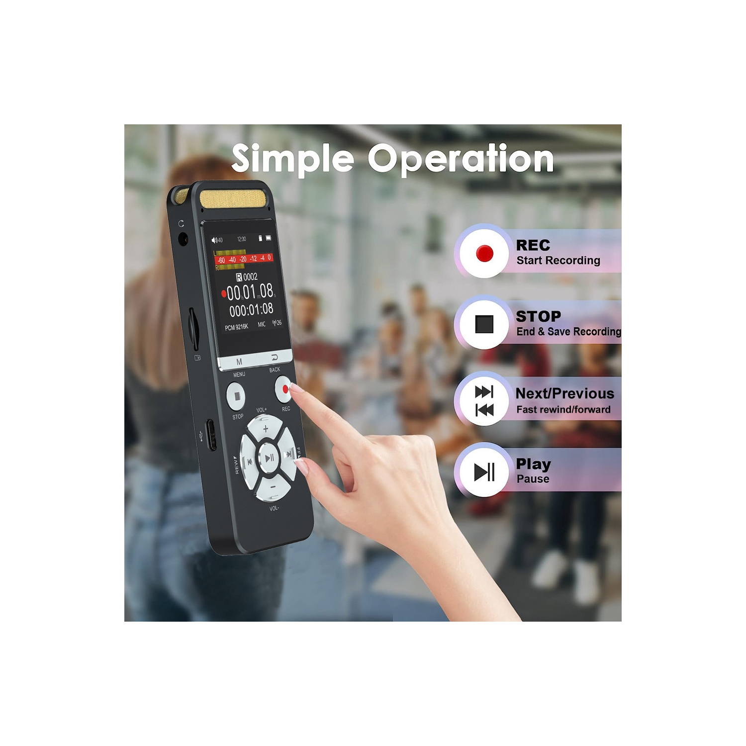 9216Kbps digital recorder - noise reduction recorder, voice-activated recorder, with playback noise reduction function -64GB