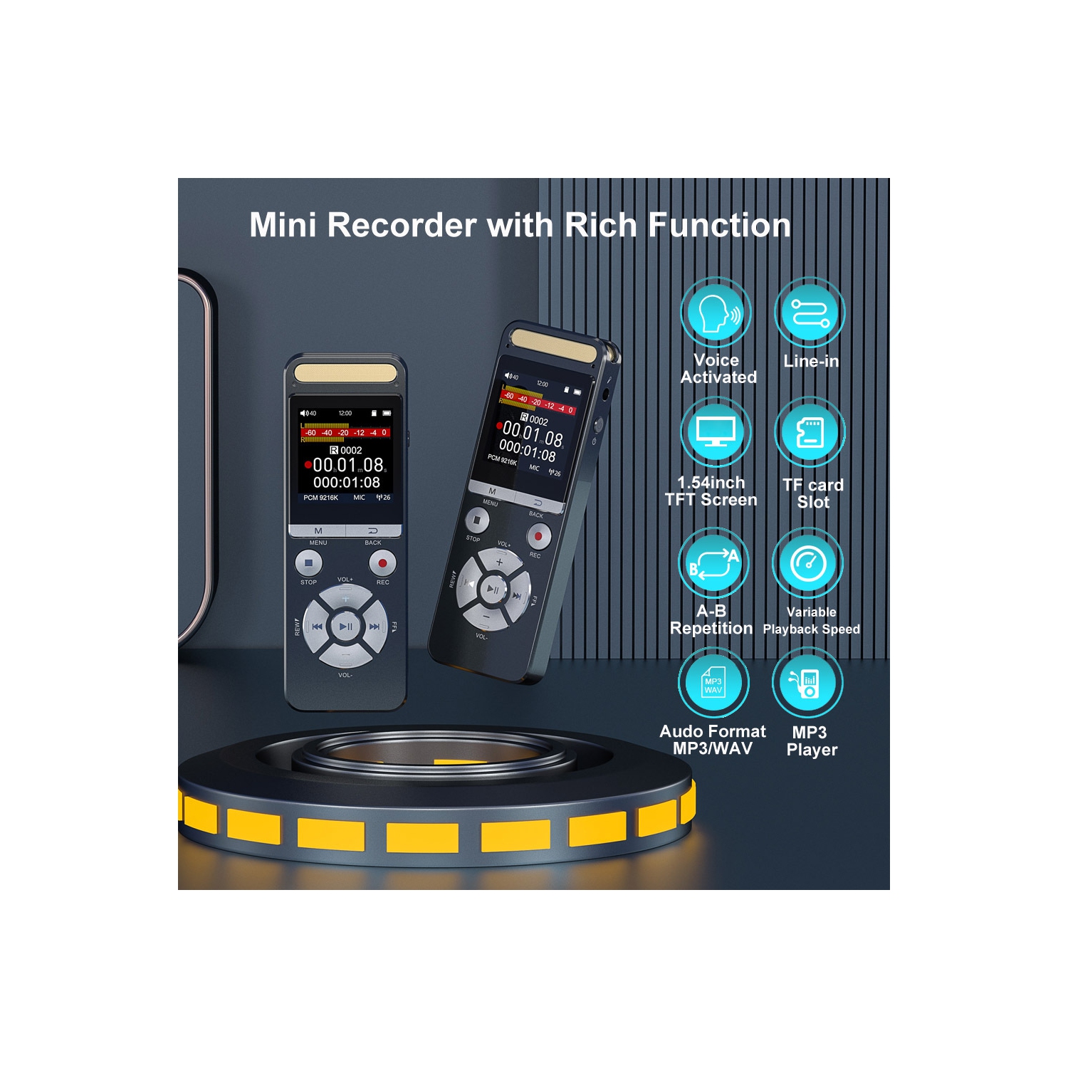 9216Kbps digital recorder - noise reduction recorder, voice-activated recorder, with playback noise reduction function -64GB