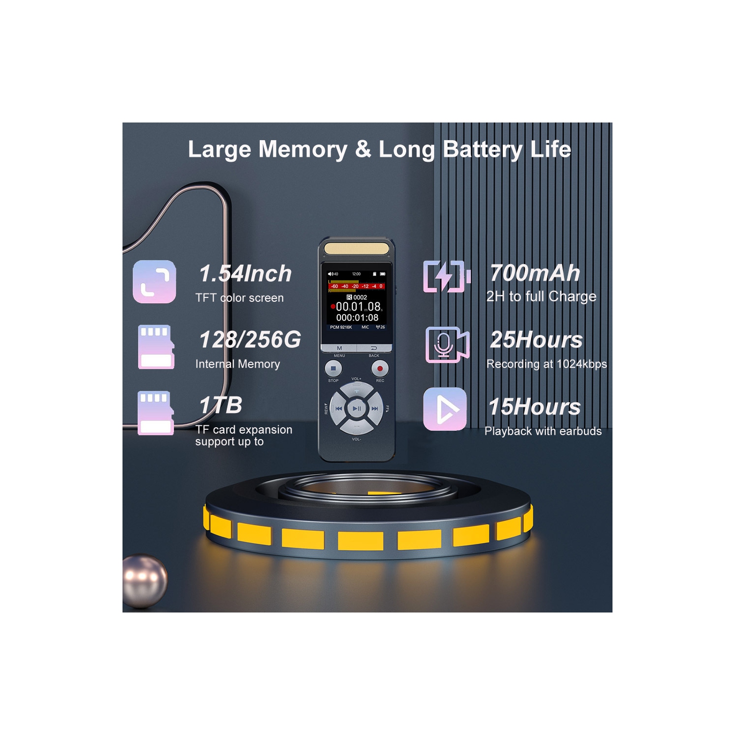 9216Kbps digital recorder - noise reduction recorder, voice-activated recorder, with playback noise reduction function -64GB