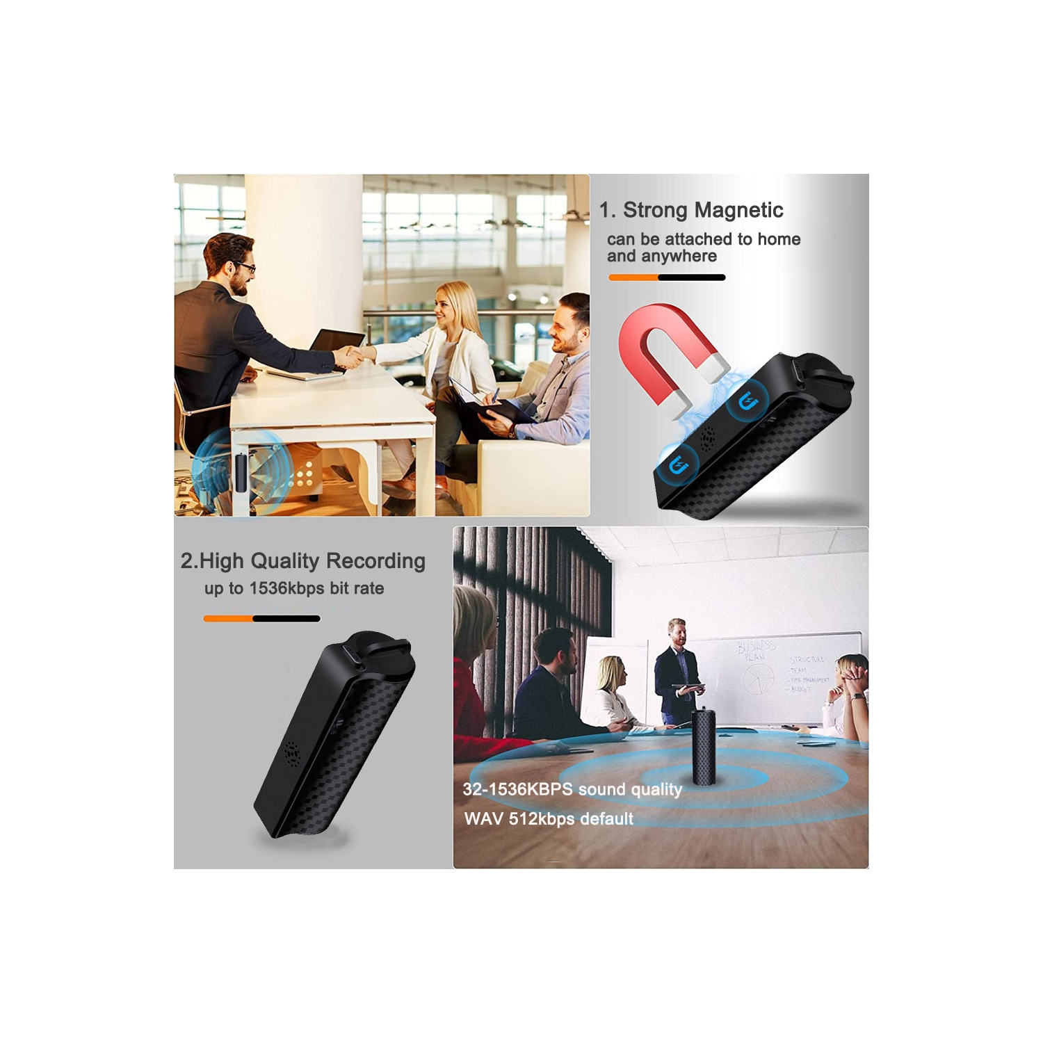 Magnetic recorder with long-lasting flight recorder for class, business meeting, intelligent voice-controlled recorder-64GB