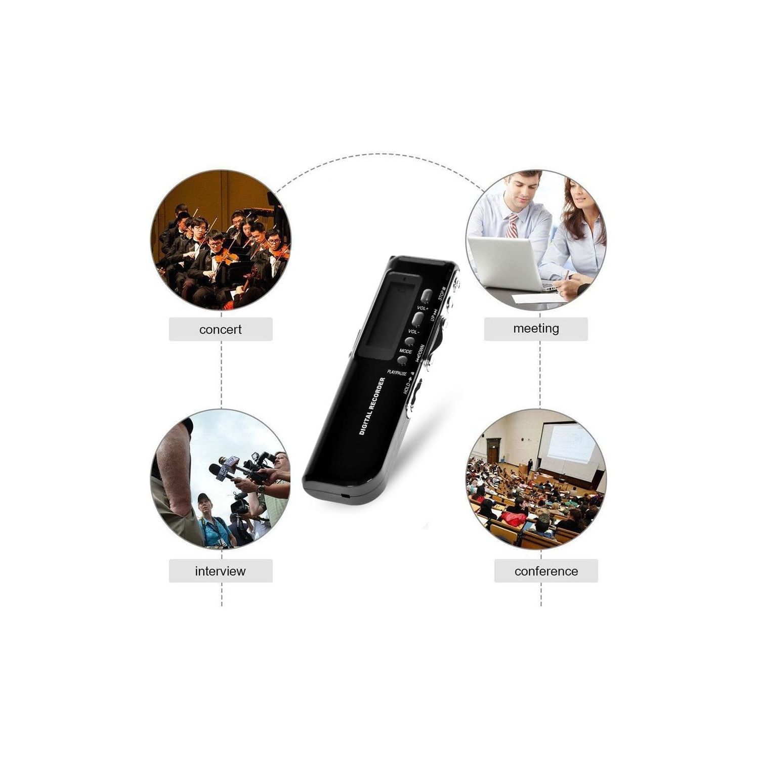 Digital Voice Recorder, Professional 8GB Digital Voice Recorder with MP3 Player, HD Voice Recorder, Dual Noise Cancelling Microphones and LCD Screen