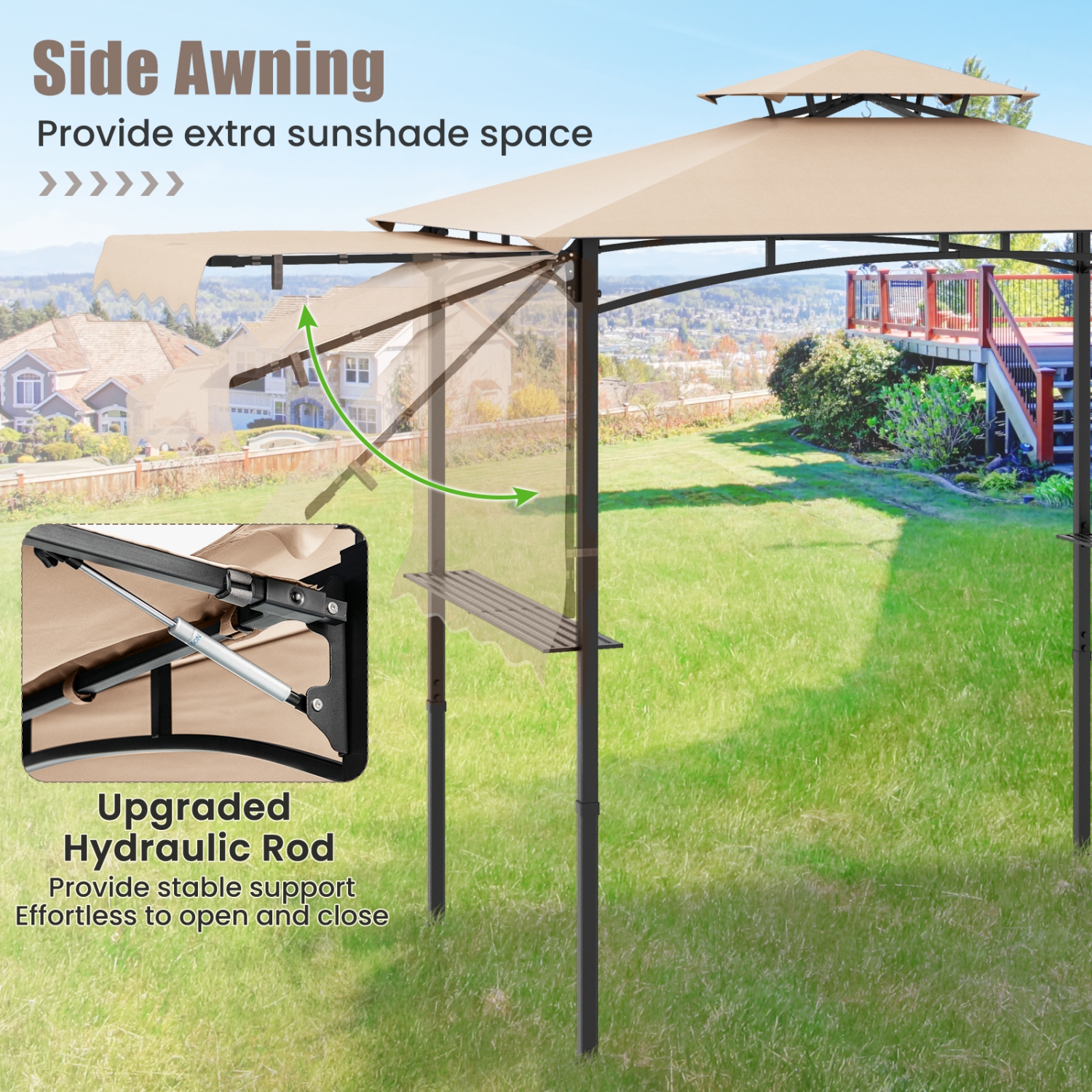 Gymax 11 x 5 FT Grill BBQ Gazebo w/ Side Awning Double-Tiered Top 2 Side Shelves