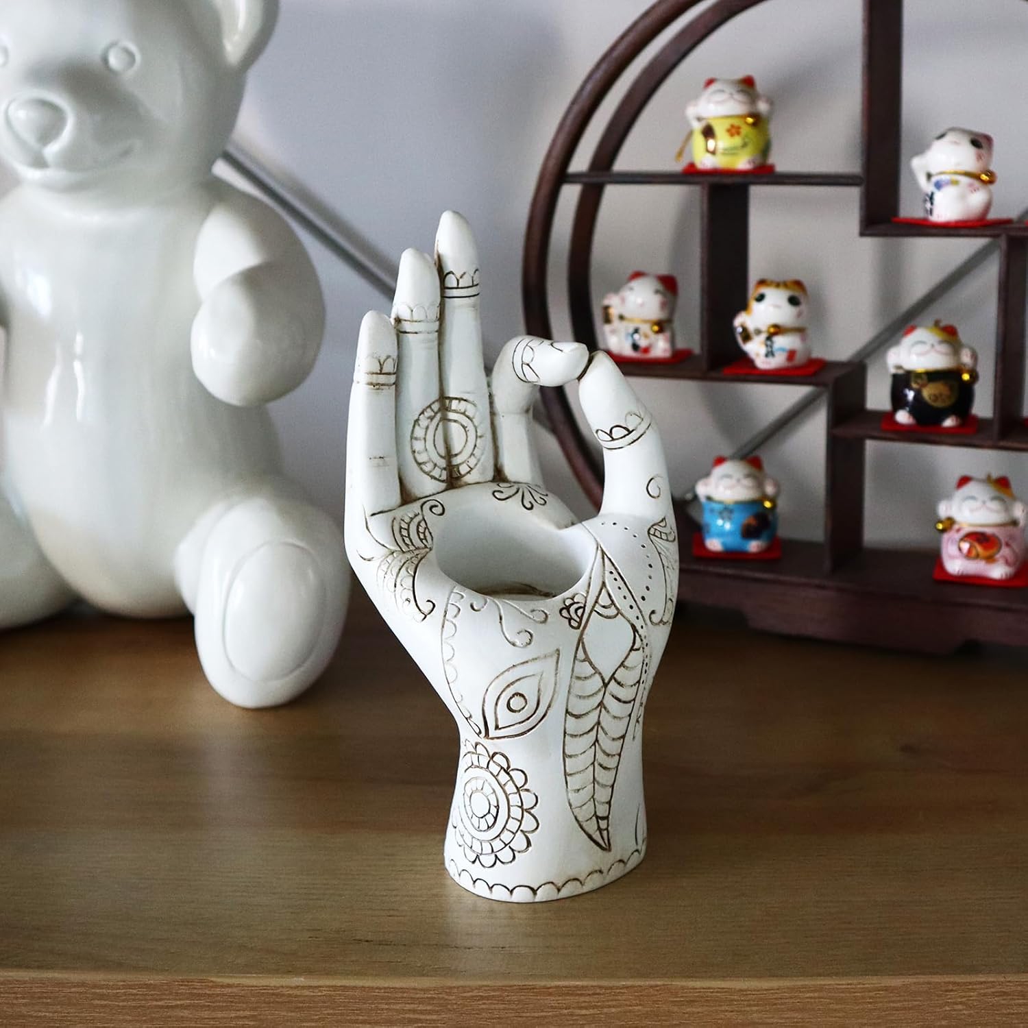 Zen Buddha Hand Candle Holder | Oriental Inspired Resin Home Furnishings | Meditation Yoga Space Decoration | Heartwarming Holiday Gift