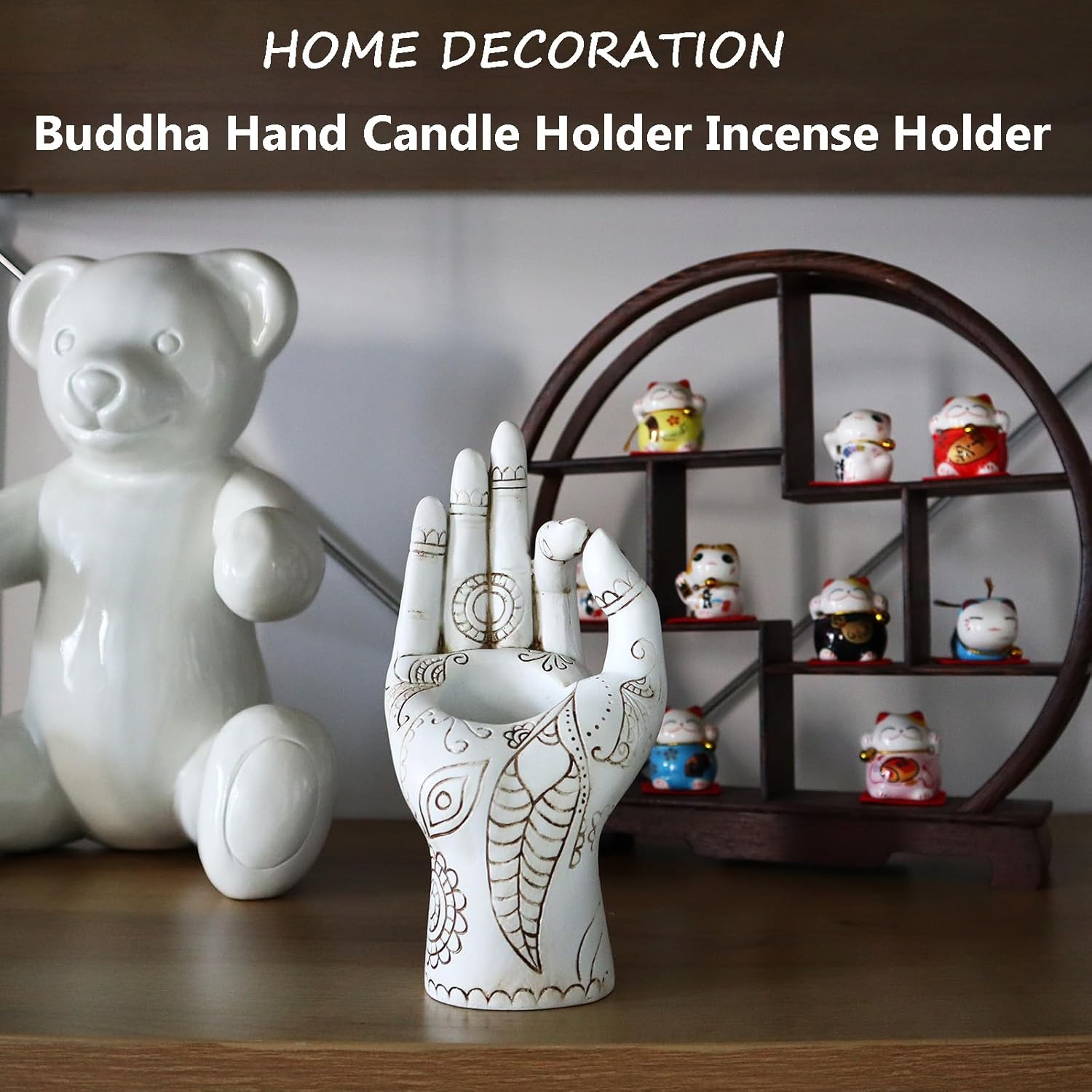 Zen Buddha Hand Candle Holder | Oriental Inspired Resin Home Furnishings | Meditation Yoga Space Decoration | Heartwarming Holiday Gift