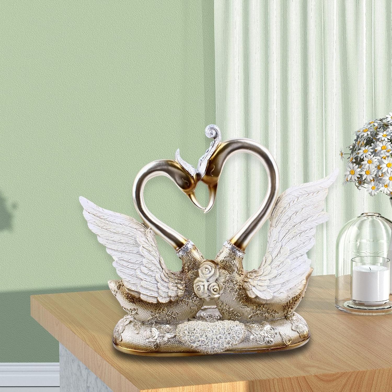 Light luxury swan sculpture ornaments resin heart-shaped base couple decorations modern art home decoration birthday/Valentine's Day/wedding gift