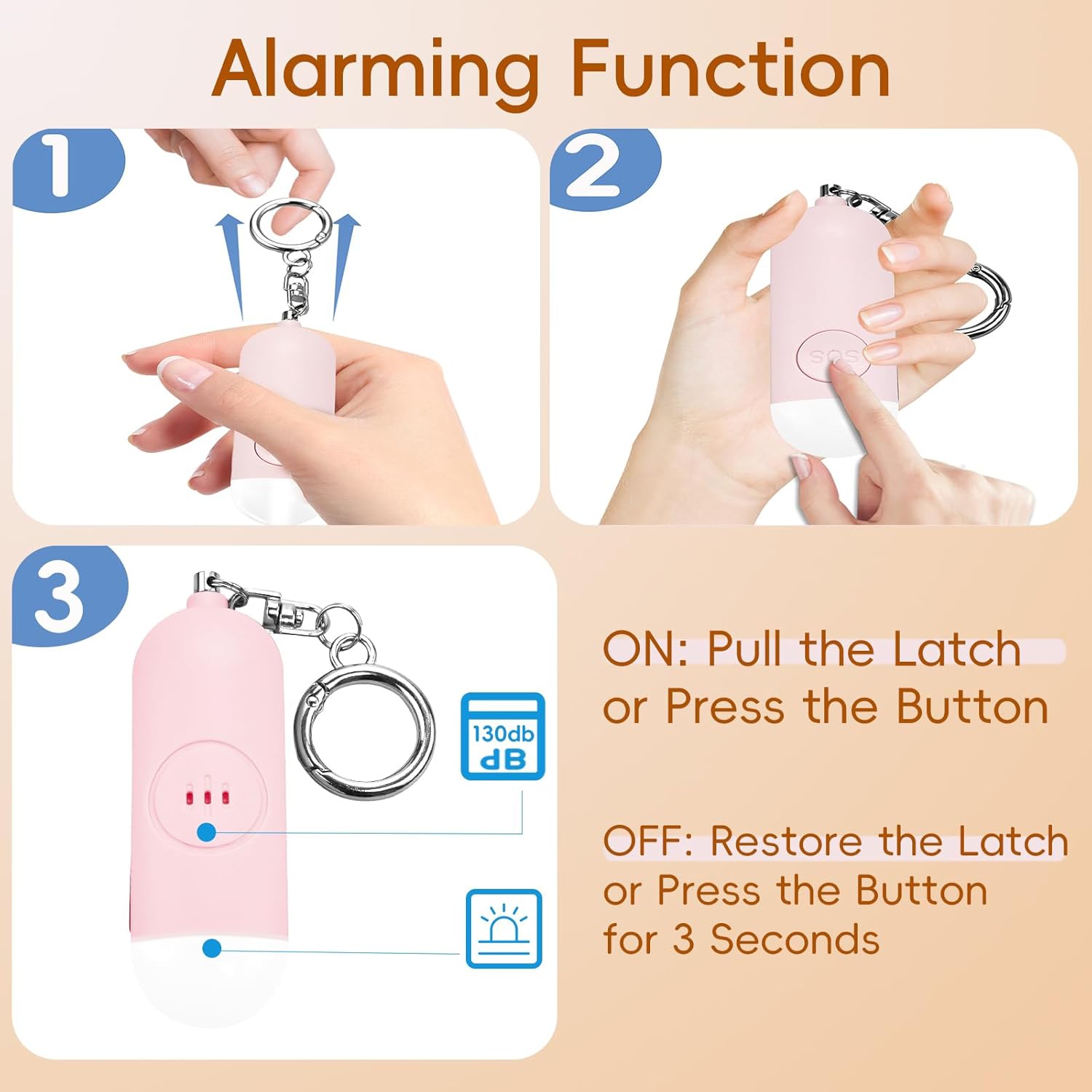 130dB Dual Mode Safety Alarm with LED Flashlight - Type-C Rechargeable Anti-Disturbance Device for Women, Kids and Night Travel