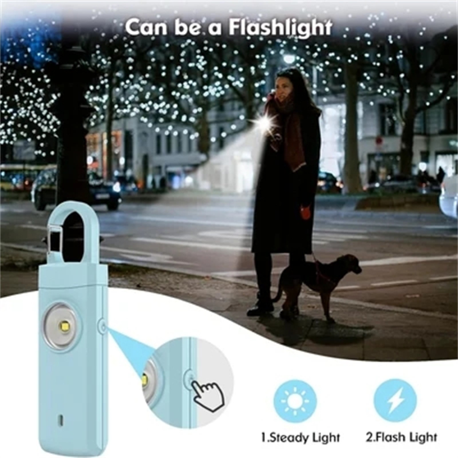 130dB Compact Personal Siren: 2-in-1 Loud Siren and Flashlight, USB Rechargeable - Perfect for Solo Travel, Hiking and Everyday Protection