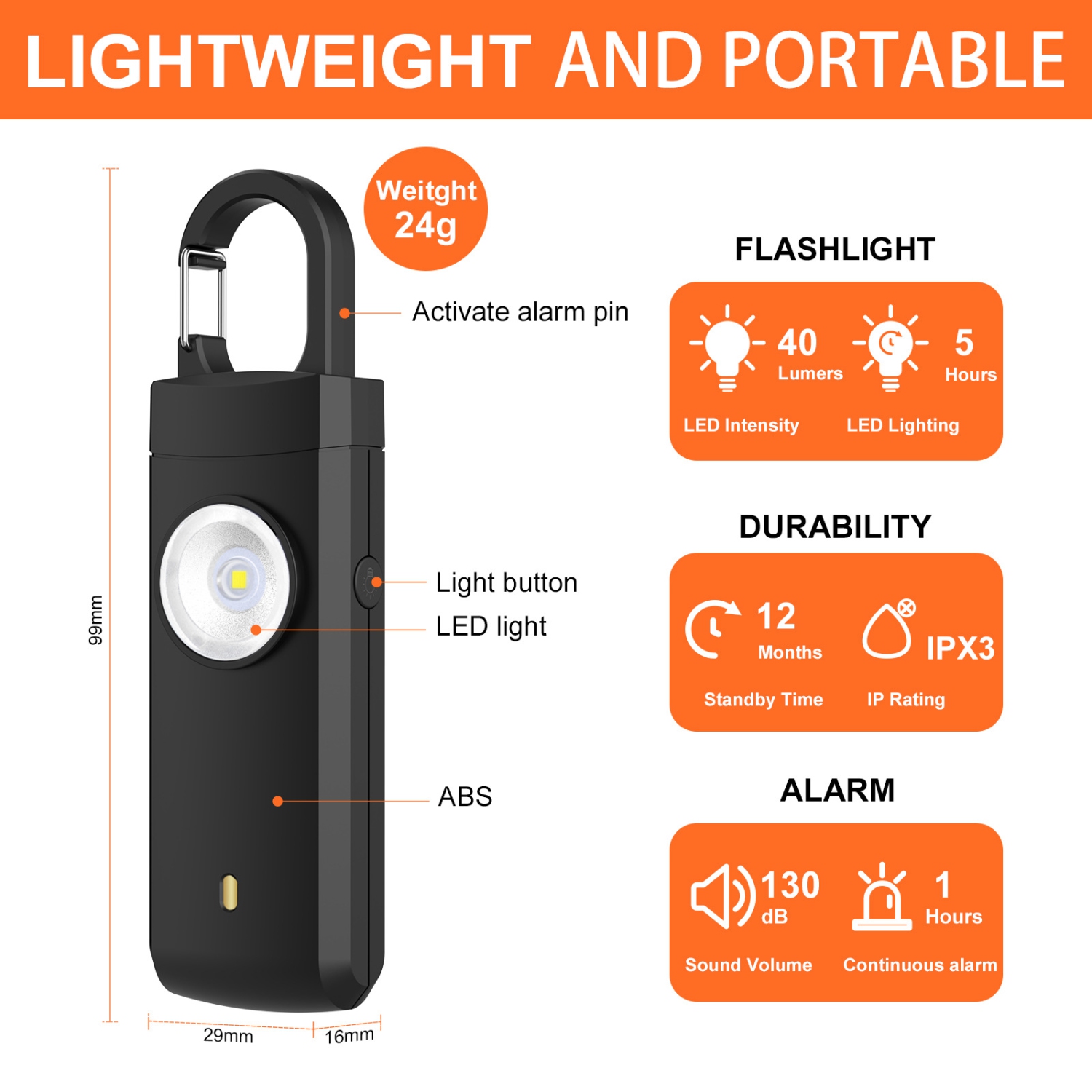 130dB Compact Personal Siren: 2-in-1 Loud Siren and Flashlight, USB Rechargeable - Perfect for Solo Travel, Hiking and Everyday Protection