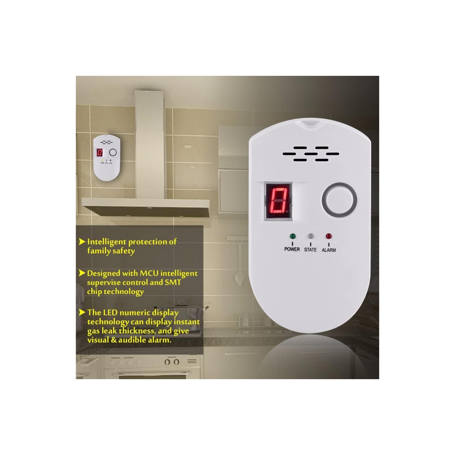 Détecteur de gaz avec affichage LCD, alarme gaz naturel/méthane/GPL, alarme 85&nbsp;dB de décibels élevés, convient à la maison, la cuisine, le VR et