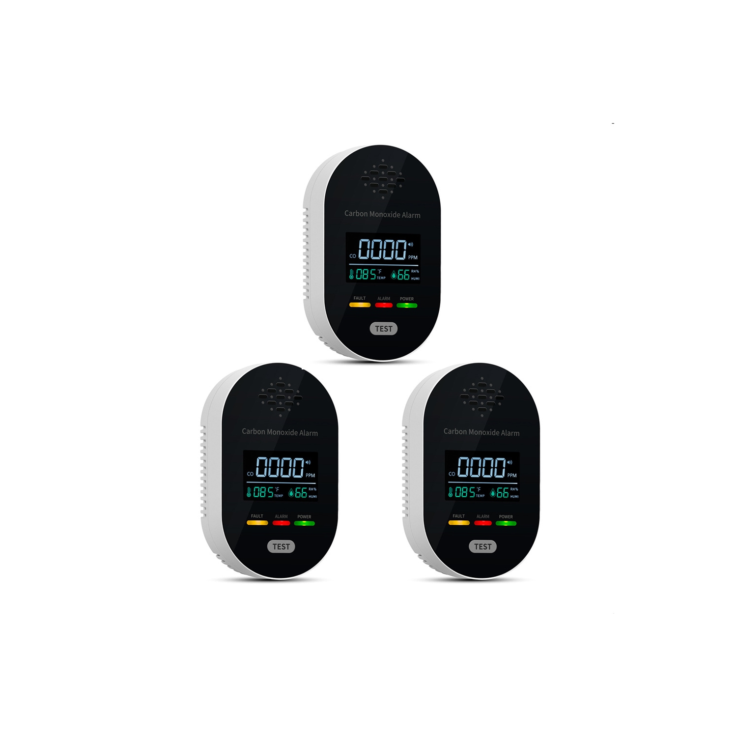 Four-in-one smart carbon monoxide detector-gas, CO/temperature and humidity monitoring + 85dB sound and light alarm, plug and play, to ensure the