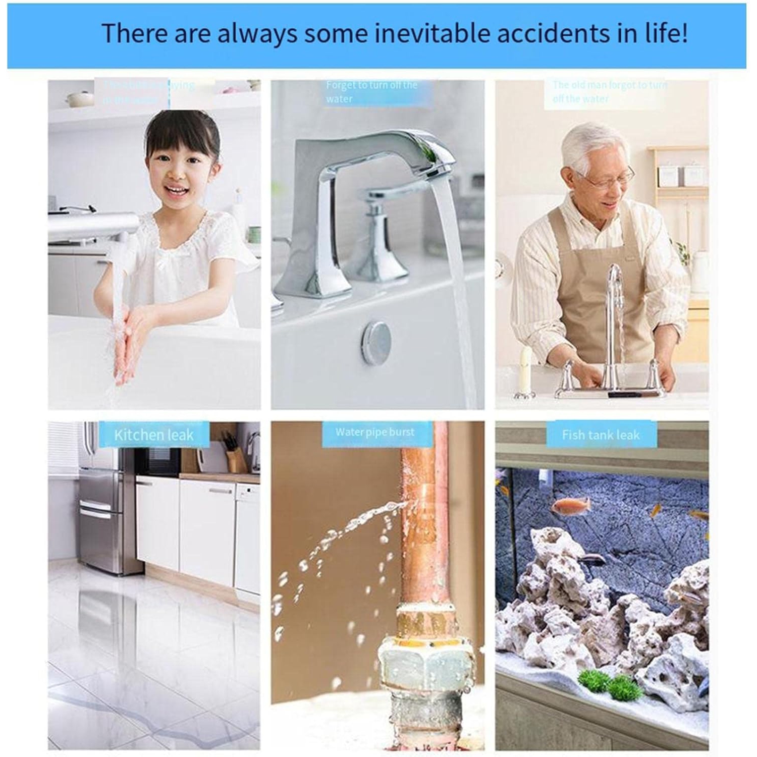 Smart water leak detector: 120dB high decibel alarm + wireless installation, low battery reminder, suitable for kitchen/bathroom/basement