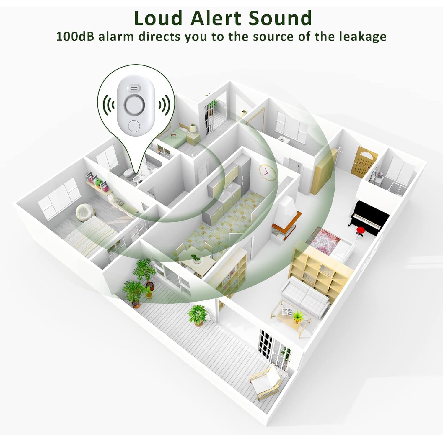 110dB intelligent water leak alarm: wireless high-sensitivity water leak detection alarm, IP66 waterproof design, suitable for waterproof monitoring