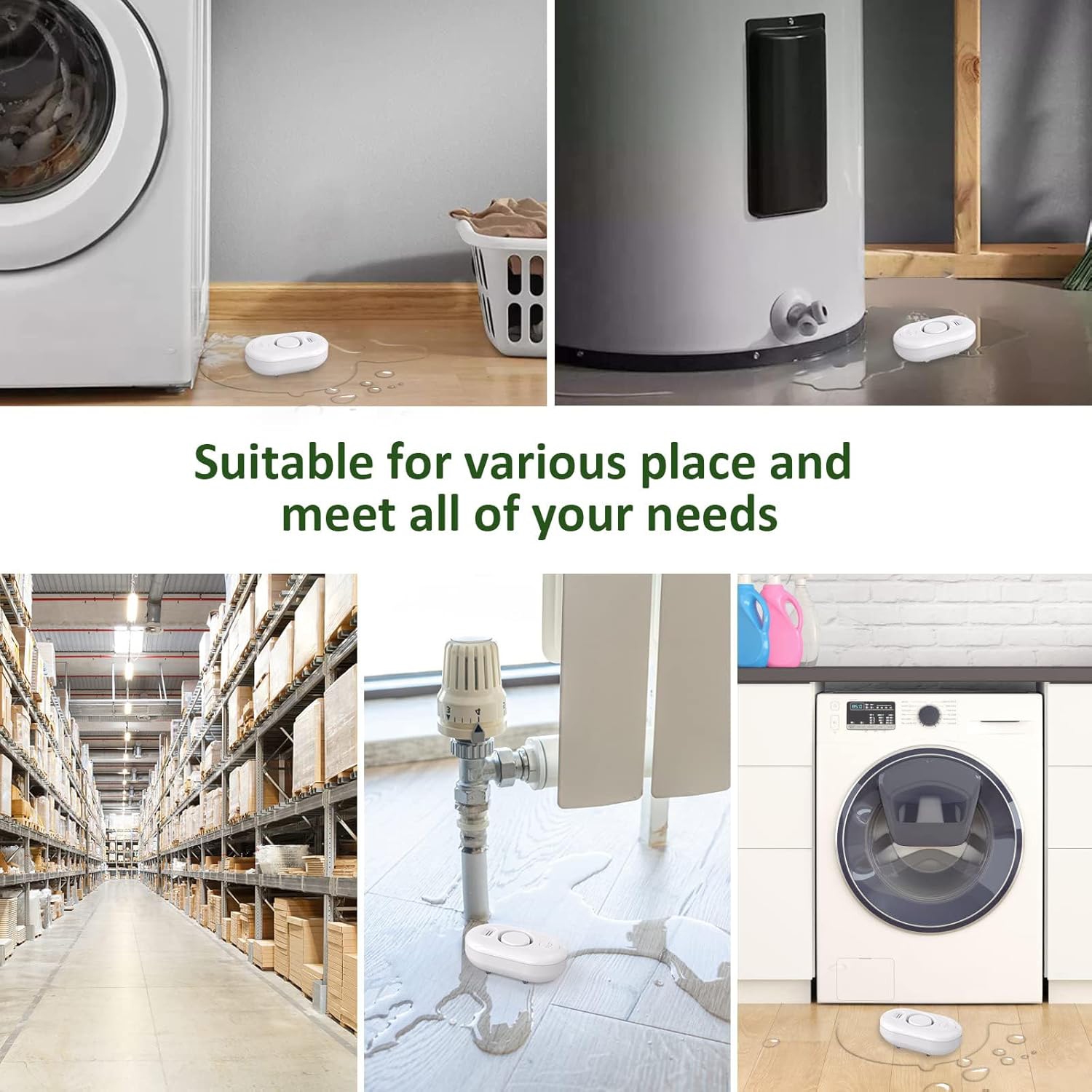 110dB Smart Water Leak Detector / Flood Alarm - WiFi Connectivity, Adjustable Alarm, App Alerts, Home Security, Basement Protection, Kitchen and