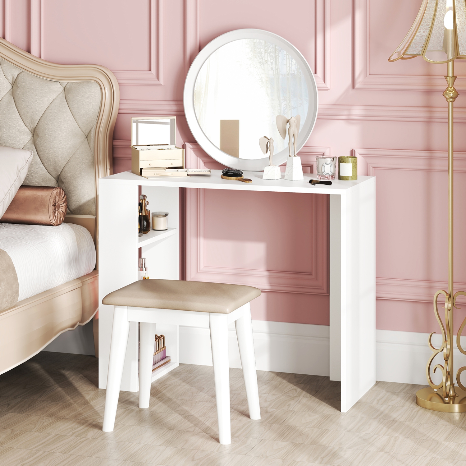 Gymax 36'' Compact Writing Desk w/ 3 Open Shelves Freestanding Anti-tipping Kit