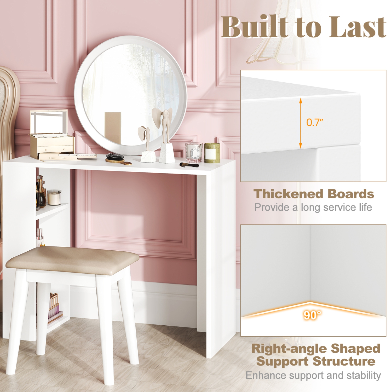 Gymax 36'' Compact Writing Desk w/ 3 Open Shelves Freestanding Anti-tipping Kit