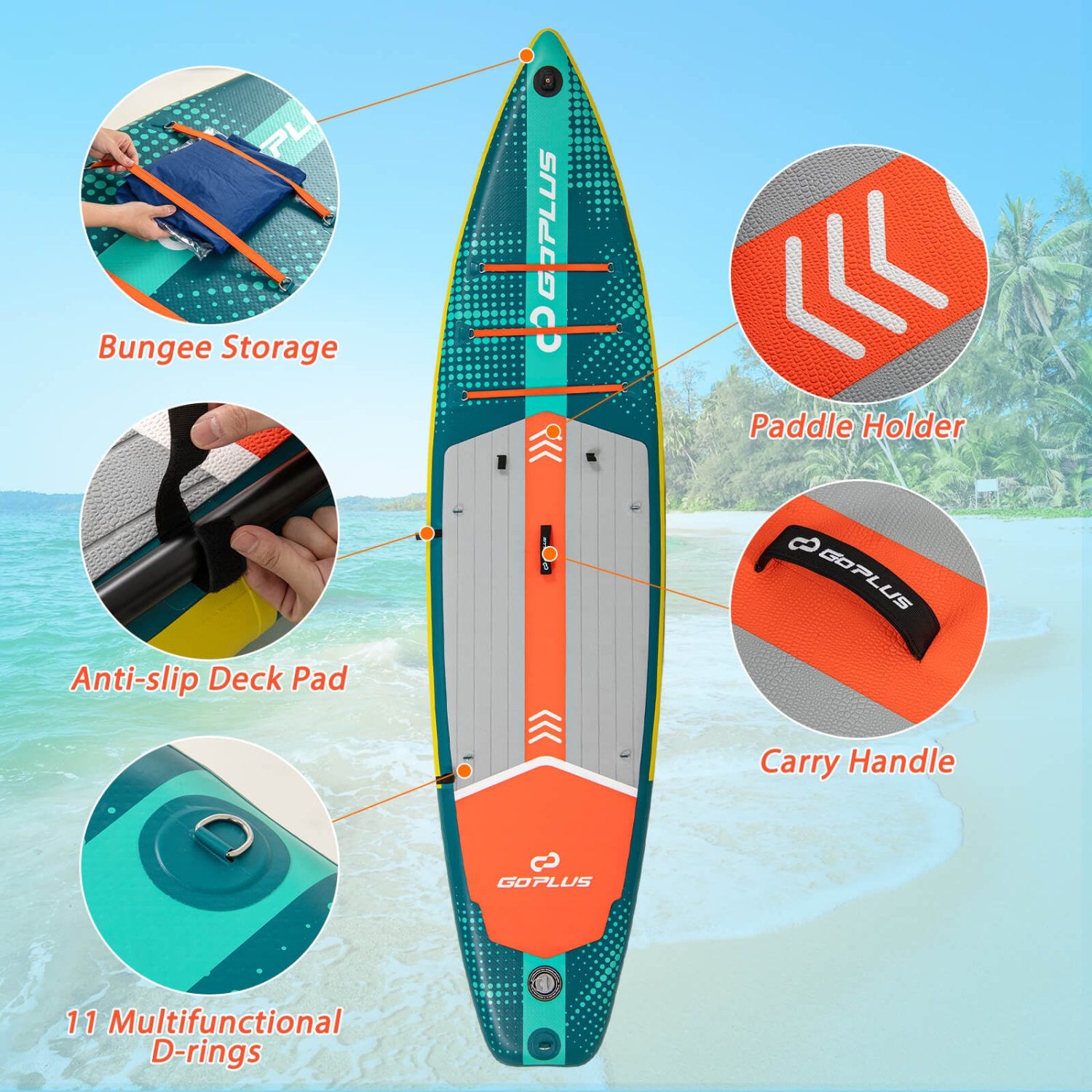 Goplus 11' Inflatable Stand Up Paddle Board for Adults with Kayak Seat Leash Hand Pump,Turquoise