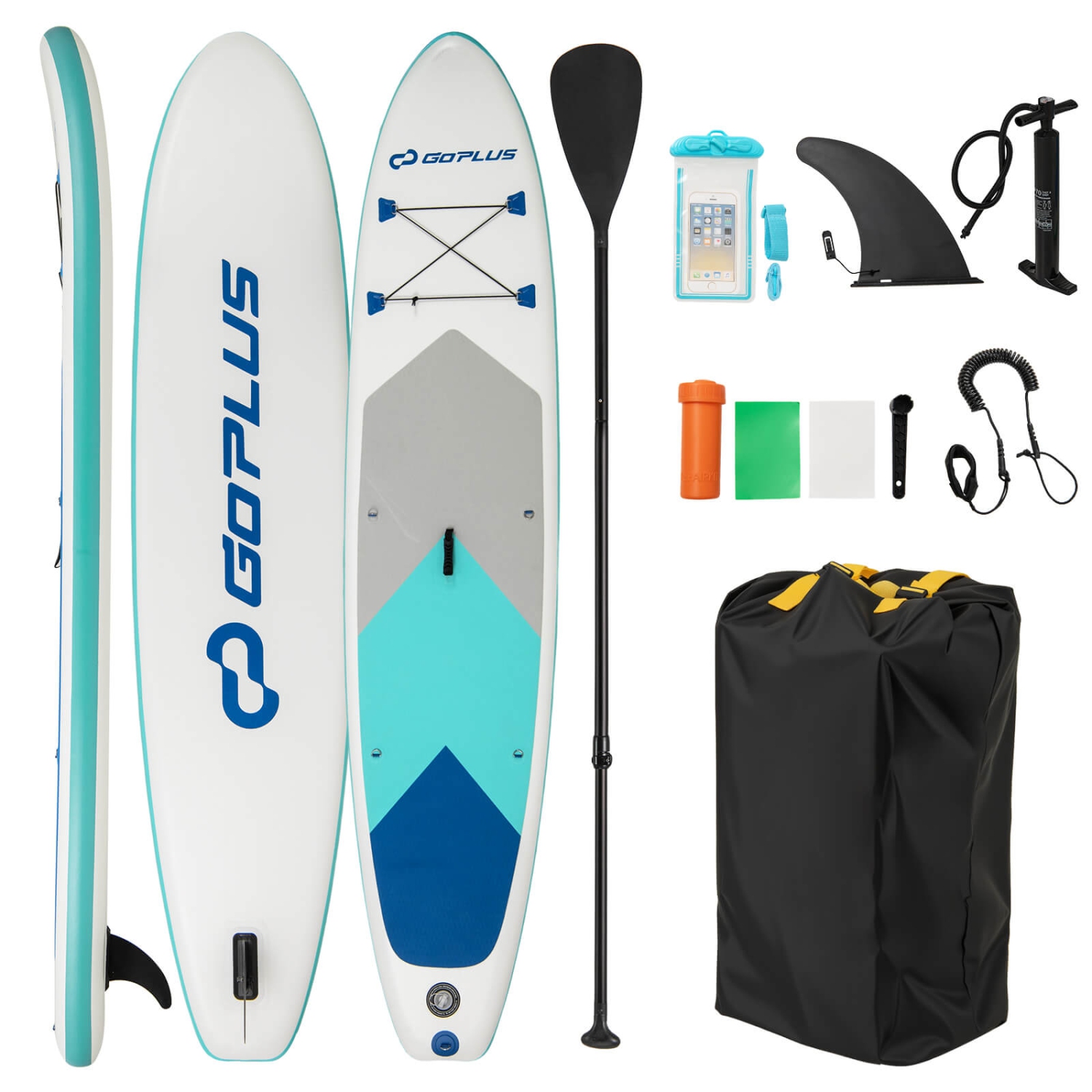 Goplus 11' Inflatable Stand Up Paddle Board whth Accessories Paddle Hand Pump Repair Kit, Blue/Gray/Yellow/Dark Blue/Turquoise