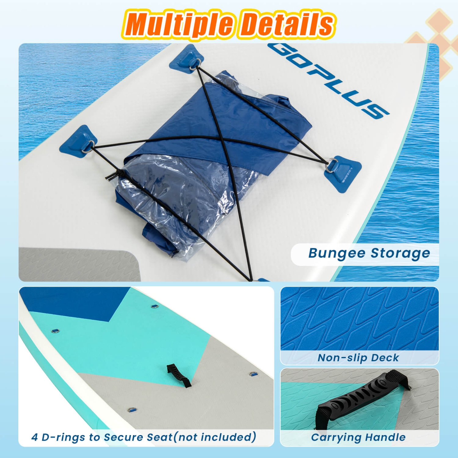 Goplus 11' Inflatable Stand Up Paddle Board whth Accessories Paddle Hand Pump Repair Kit, Blue/Gray/Yellow/Dark Blue/Turquoise