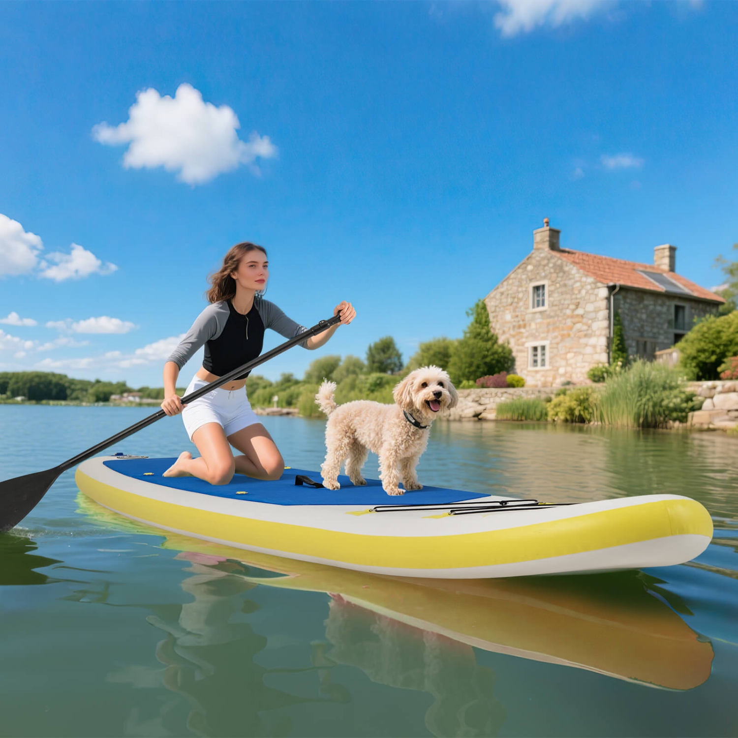 Goplus 11' Inflatable Stand Up Paddle Board whth Accessories Paddle Hand Pump Repair Kit, Blue/Gray/Yellow/Dark Blue/Turquoise