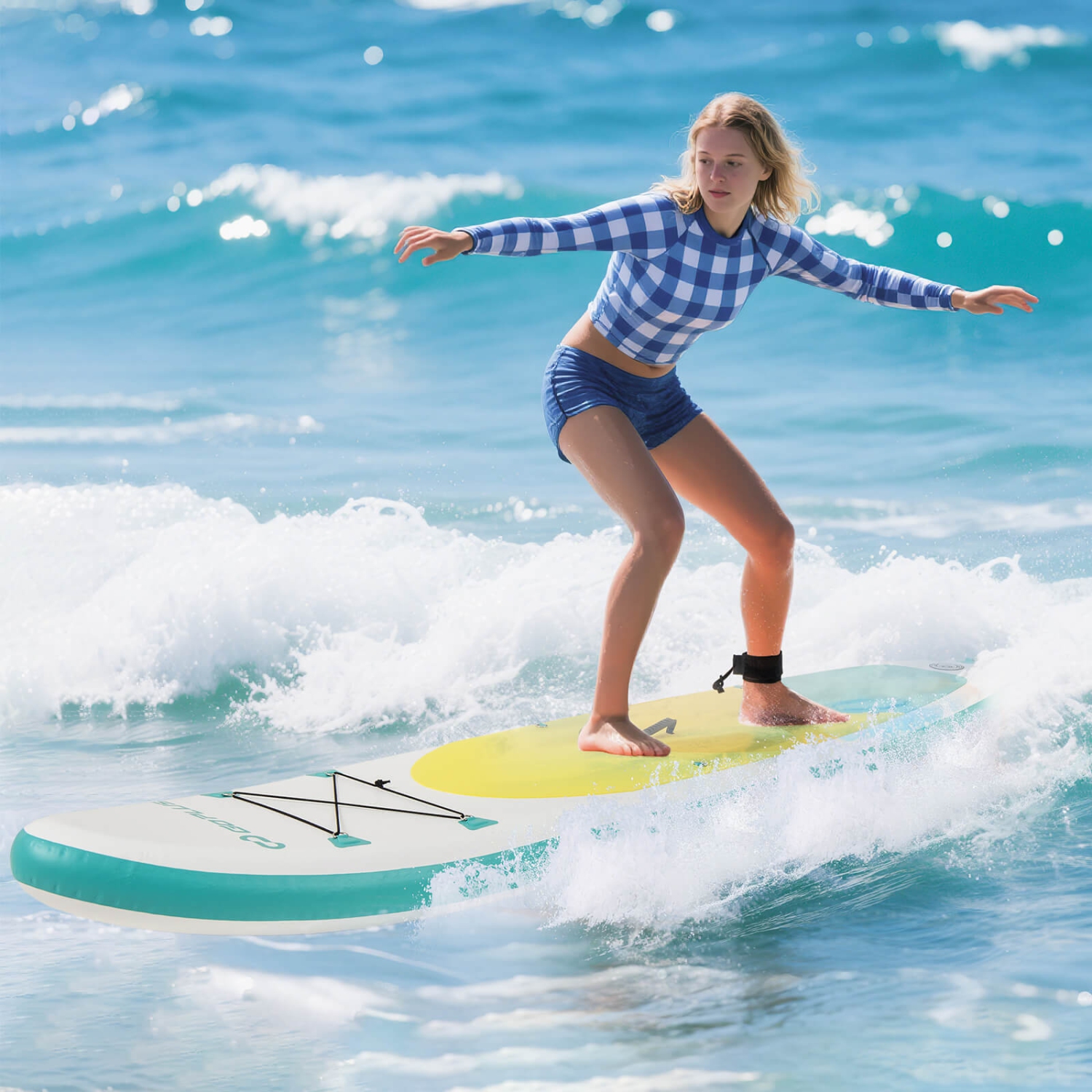 Goplus 11' Inflatable Stand Up Paddle Board whth Accessories Paddle Hand Pump Repair Kit, Blue/Gray/Yellow/Dark Blue/Turquoise