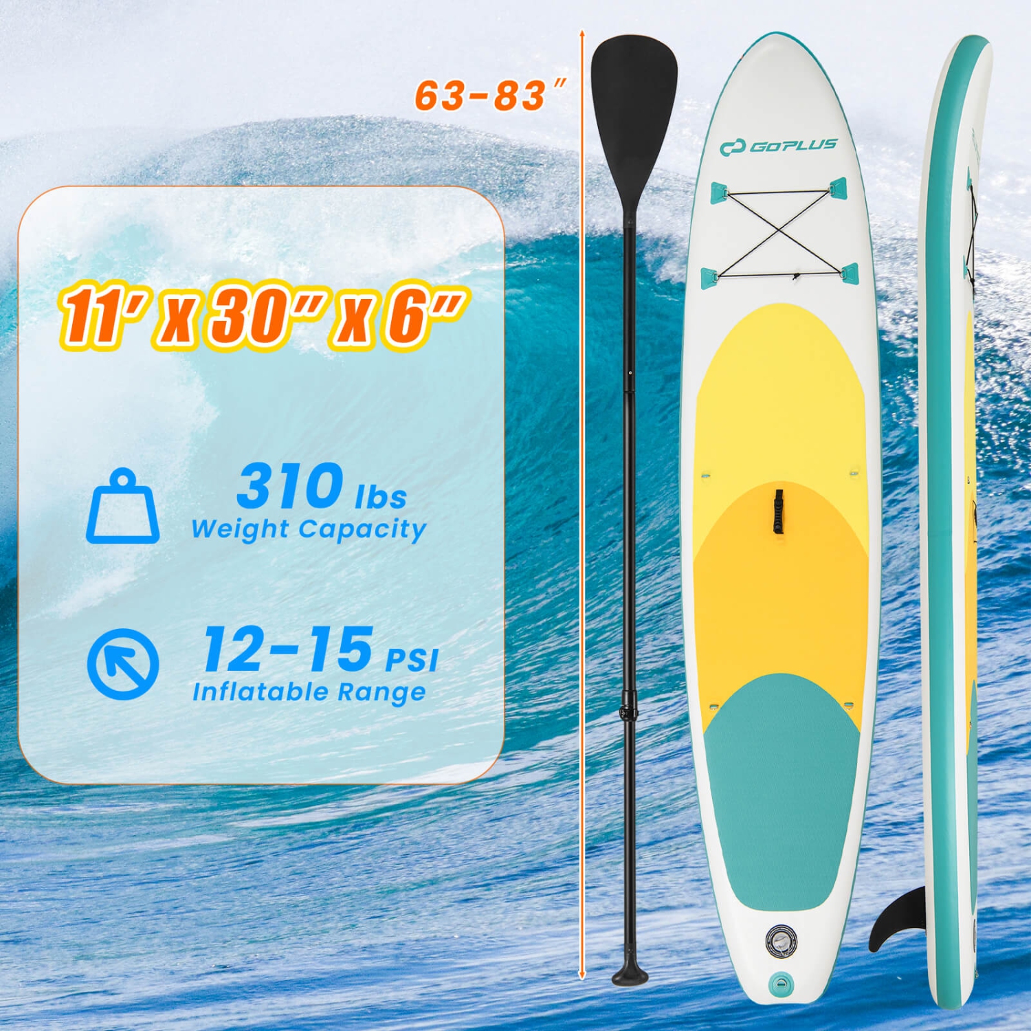 Goplus 11' Inflatable Stand Up Paddle Board whth Accessories Paddle Hand Pump Repair Kit, Blue/Gray/Yellow/Dark Blue/Turquoise