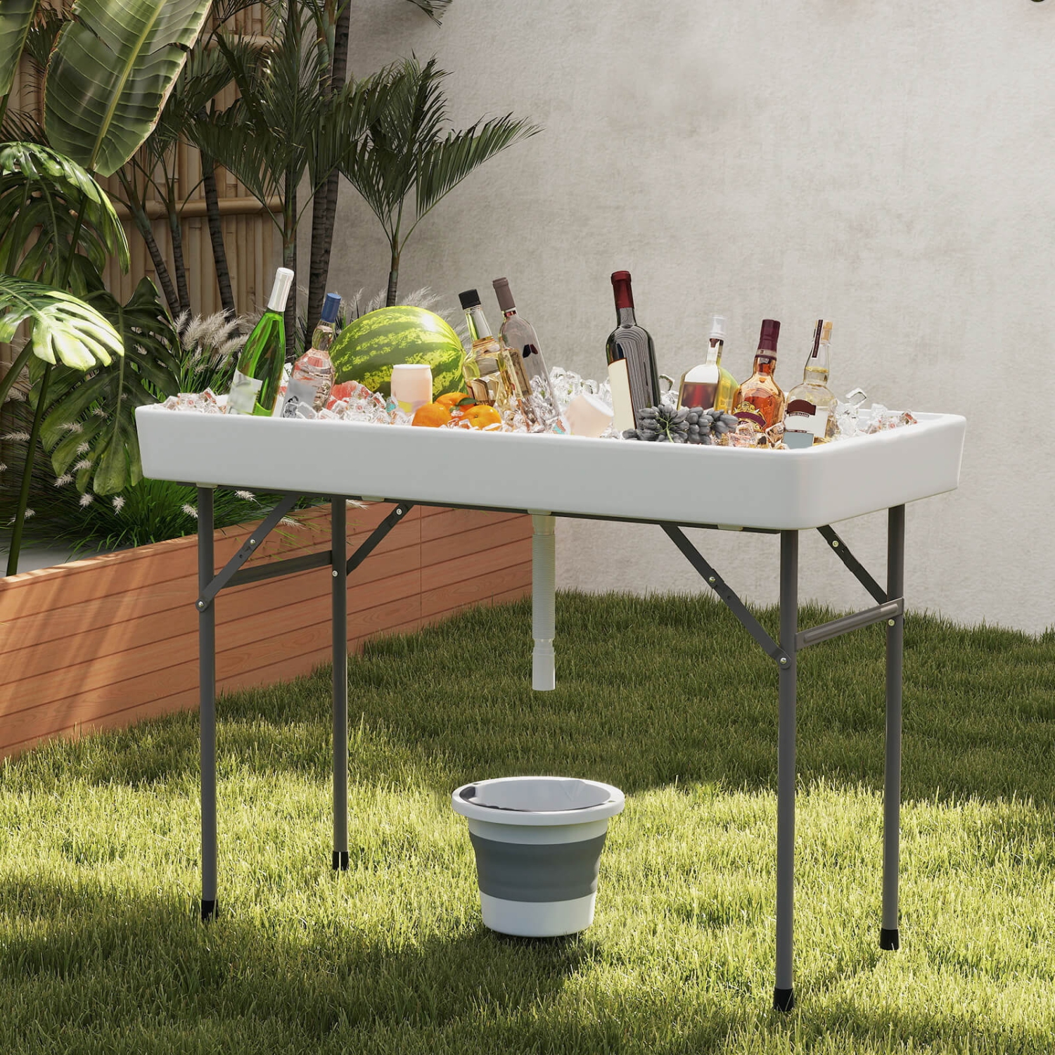 Costway 4 Foot Ice Cooler Folding Table Outdoor Portable Ice Bin Table with Large Sink
