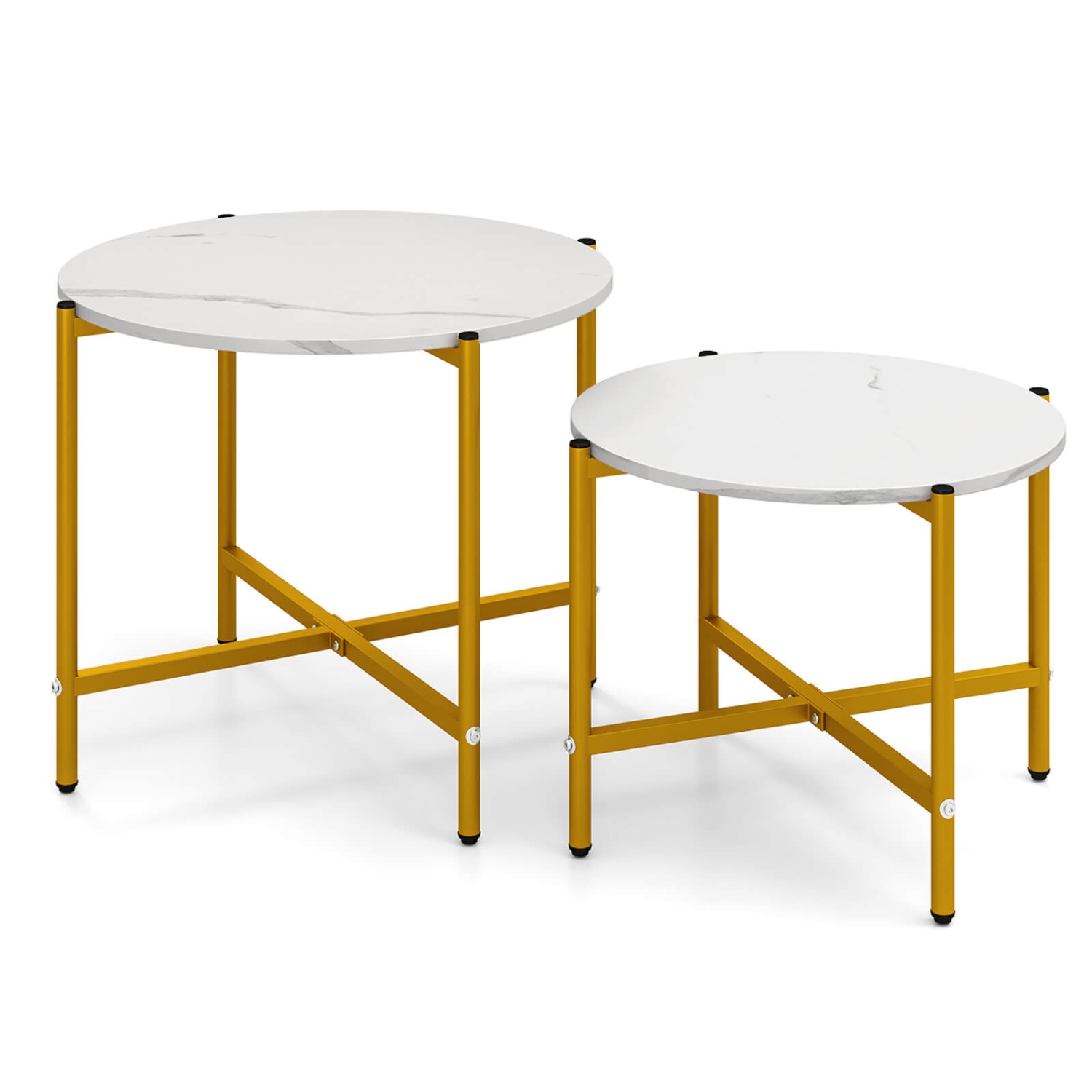 Costway Round Coffee Table Set of 2 21.5" & 25.5" Nesting Coffee Tables Circle End Table Brown/White