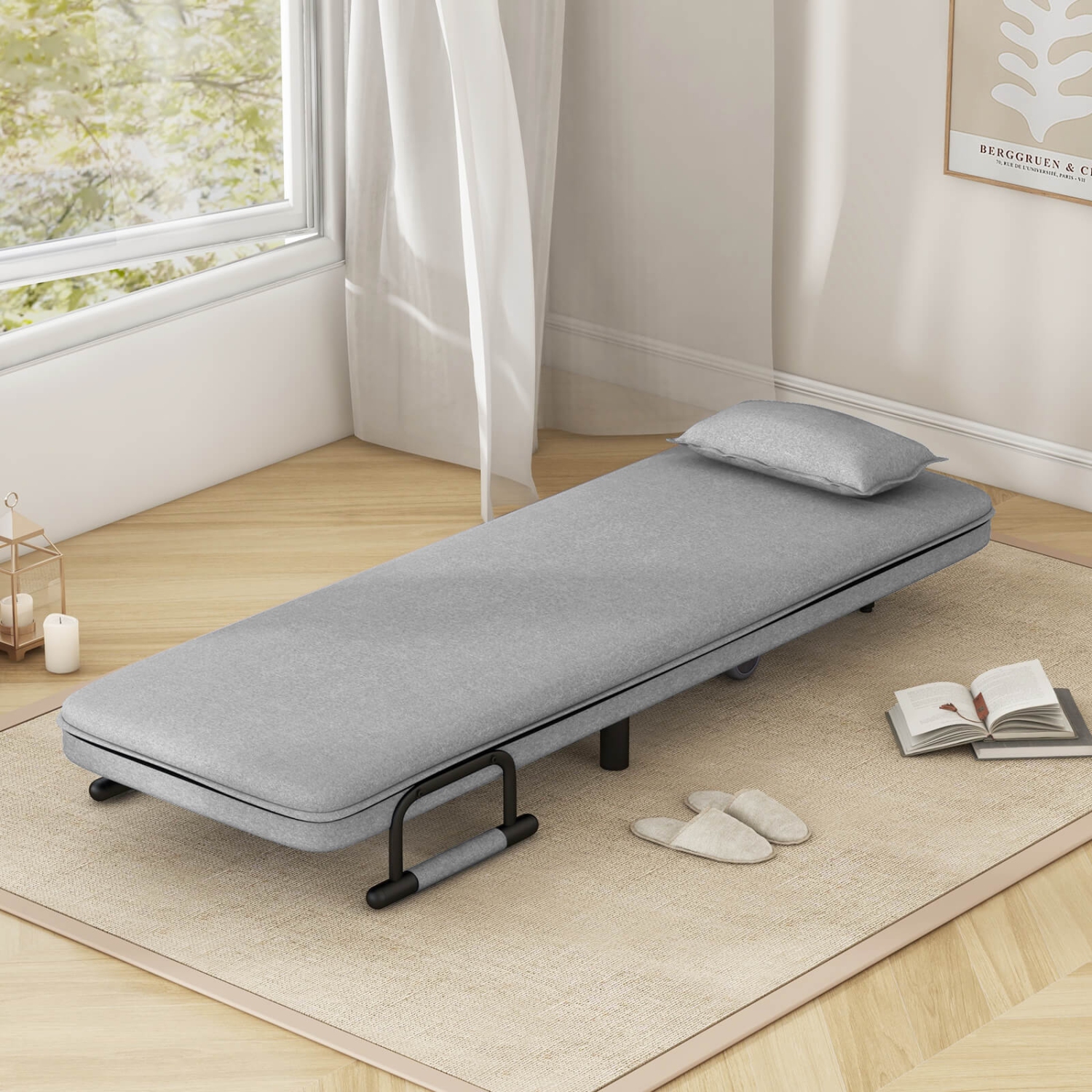 Costway 3-in-1 Convertible Sofa Bed with 5-Position Adjustable Backrest & Lumbar Pillow Dark Gray