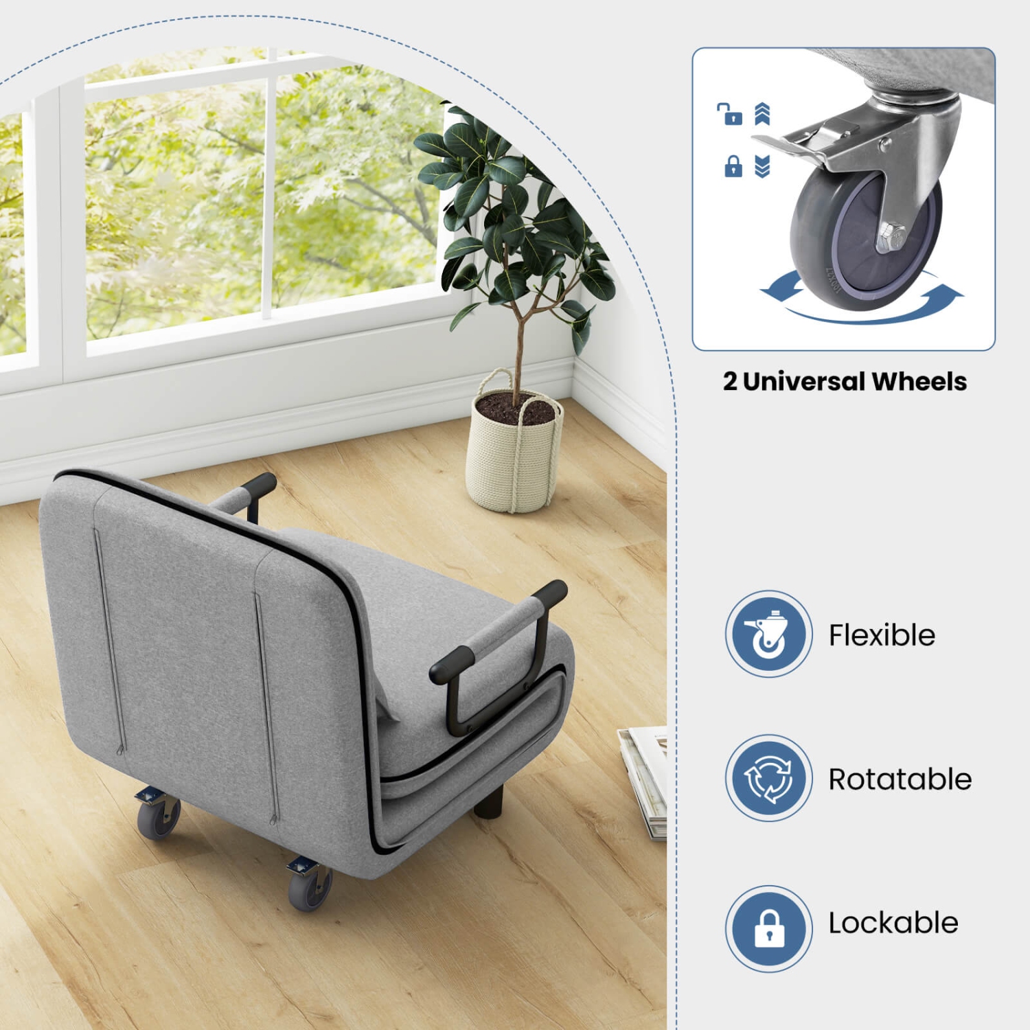 Costway 3-in-1 Convertible Sofa Bed with 5-Position Adjustable Backrest & Lumbar Pillow Dark Gray