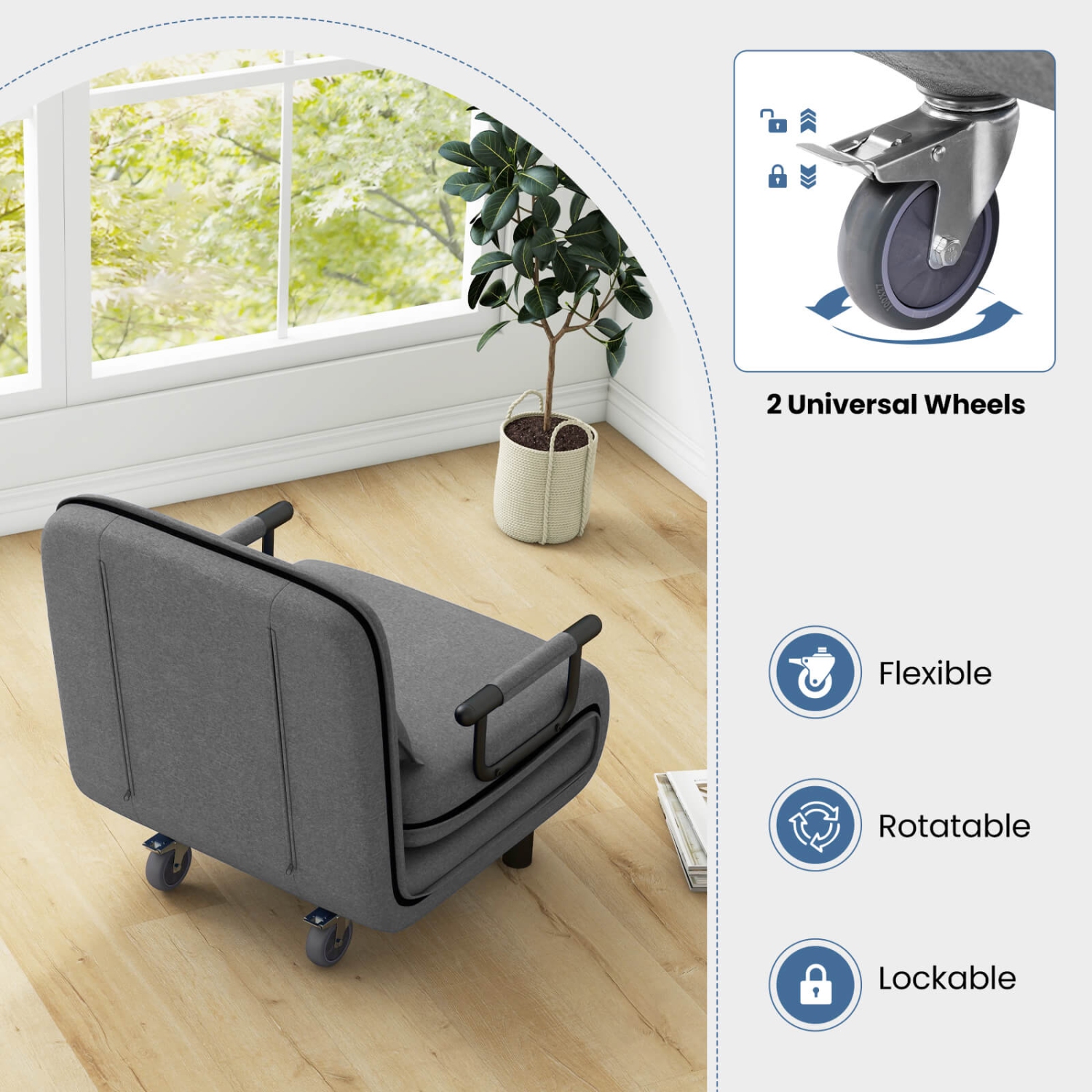 Costway 3-in-1 Convertible Sofa Bed with 5-Position Adjustable Backrest & Lumbar Pillow Dark Gray