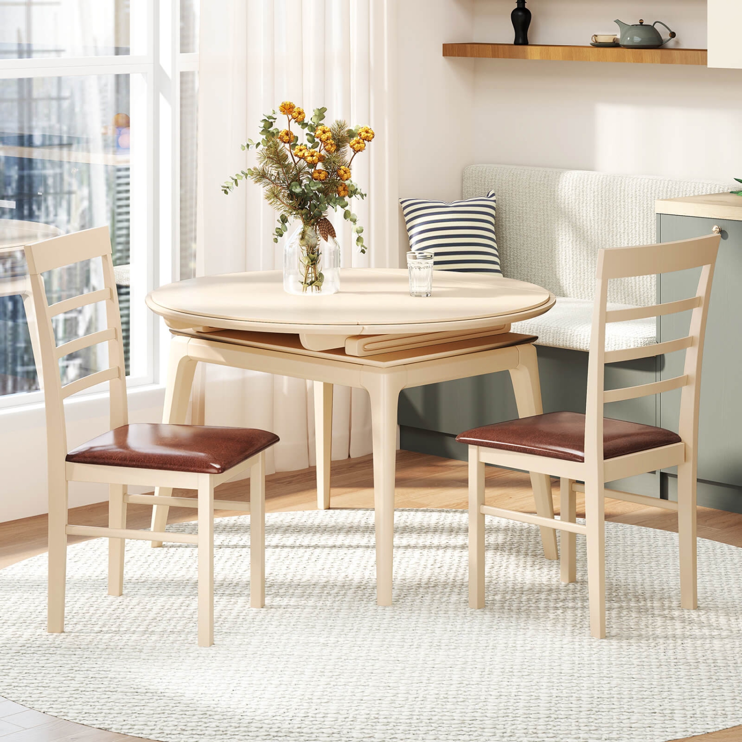 Ensemble de chaises de salle à manger en bois de Costway 2/4 avec cadre en hévéa rembourré pour la cuisine