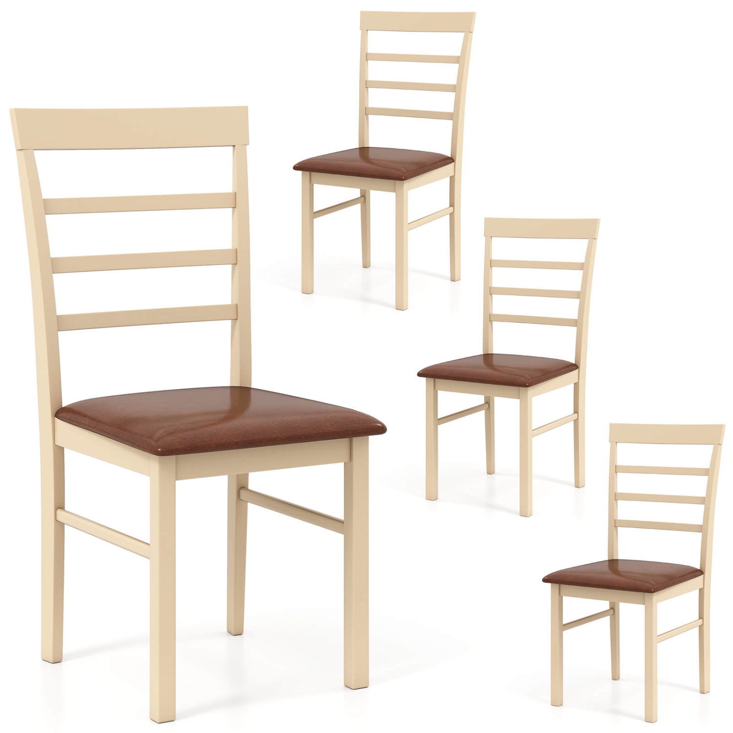 Ensemble de chaises de salle à manger en bois de Costway 2/4 avec cadre en hévéa rembourré pour la cuisine