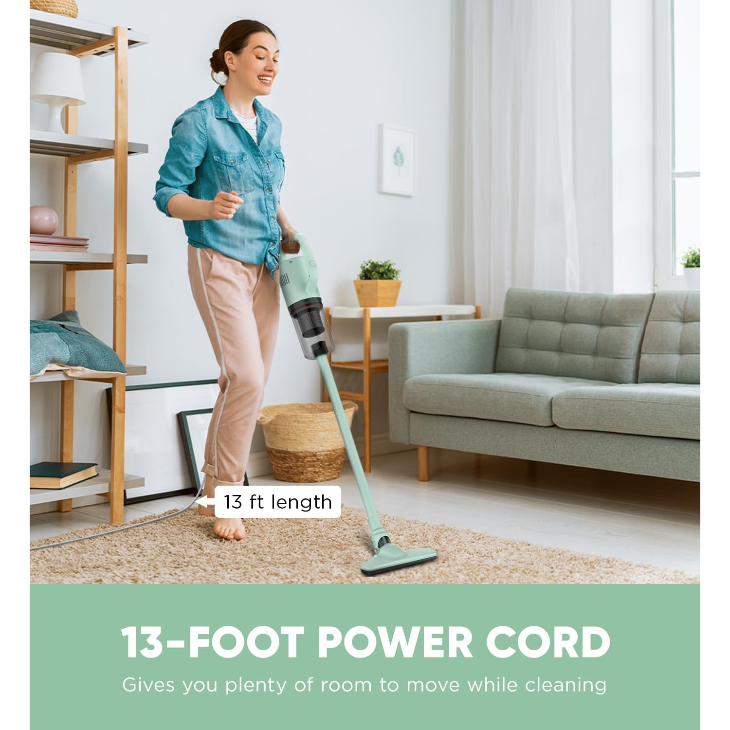 Corded Stick Vacuum Cleaner, 14kpa Powerful Suction Handheld Vacuum Cleaner with Crevice Tool, Small Vacuum Cleaner for Hardwood Floor Pet Hair