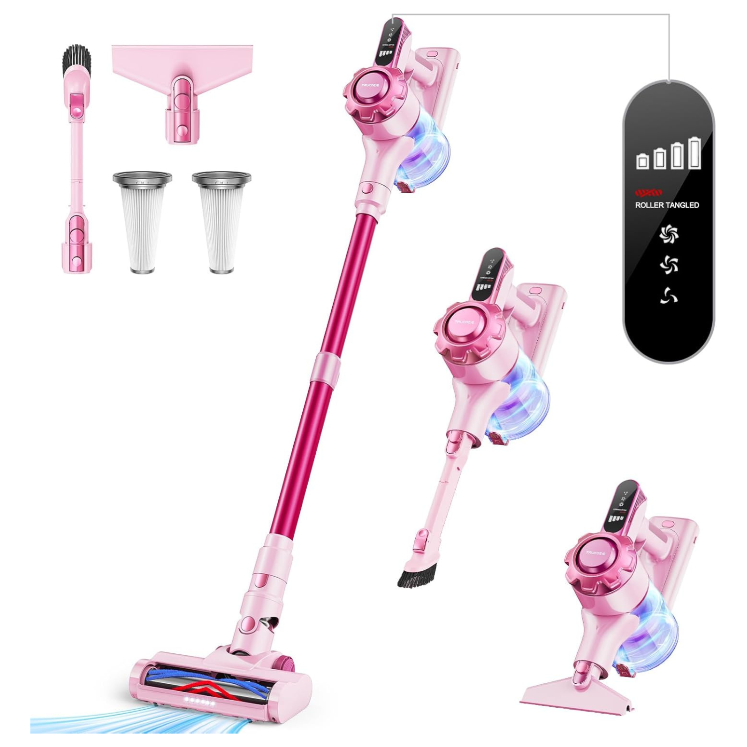 Cordless Vacuum Cleaner, Max 45mins Vacuums with LED Display, Powerful 8 in 1 Lightweight Vacuum Cleaners with 2 HEPA, Stick Vacuums Cordless for Pet