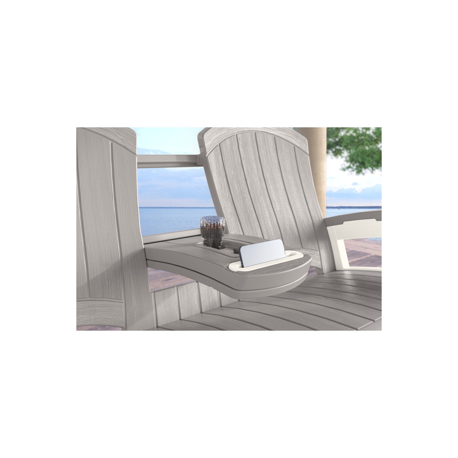 Suncast - Fauteuil coulissant Adirondack avec console - Gris colombe