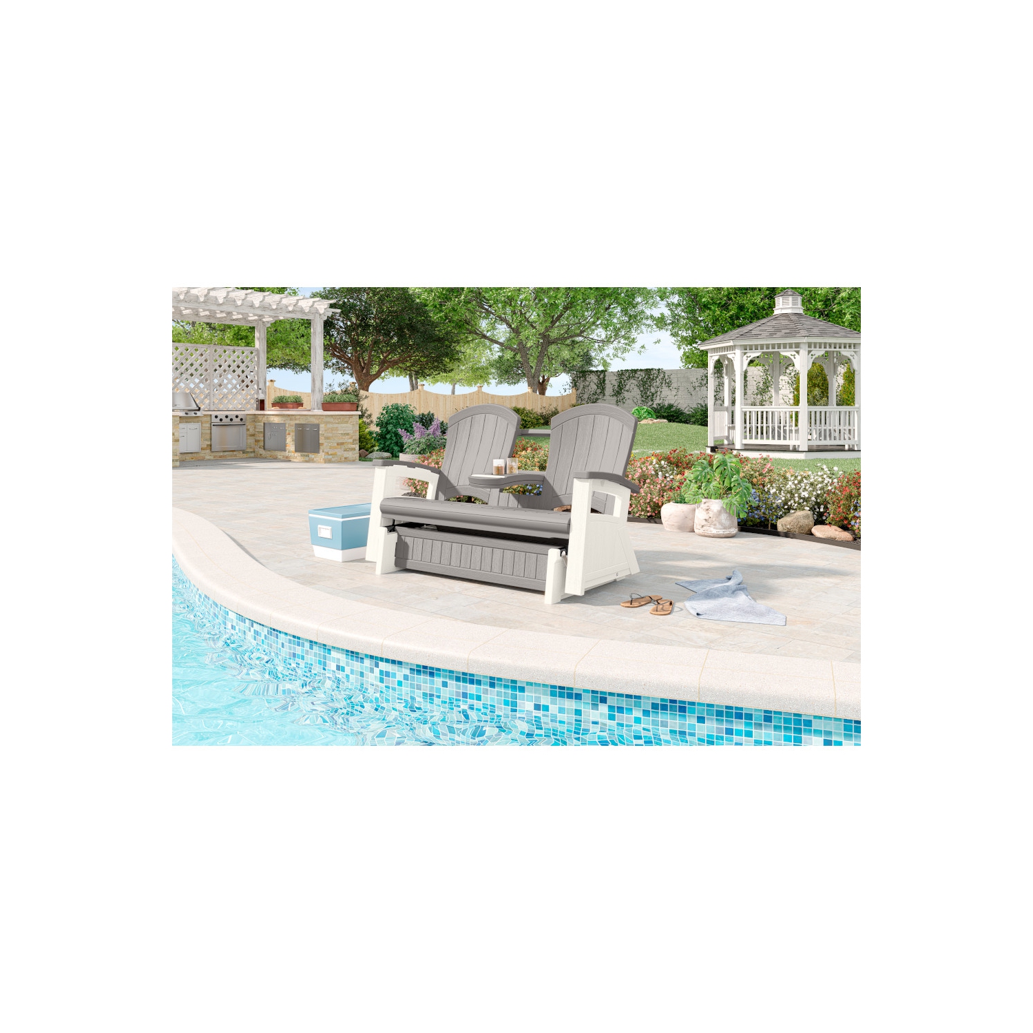 Suncast - Fauteuil coulissant Adirondack avec console - Gris colombe