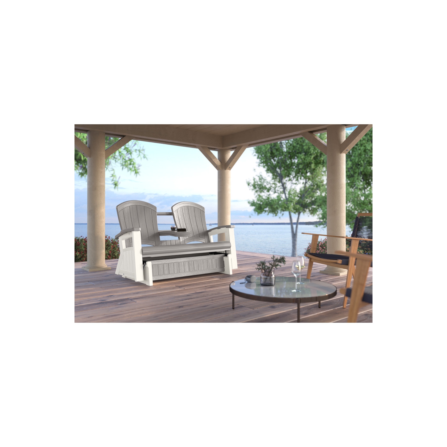 Suncast - Fauteuil coulissant Adirondack avec console - Gris colombe