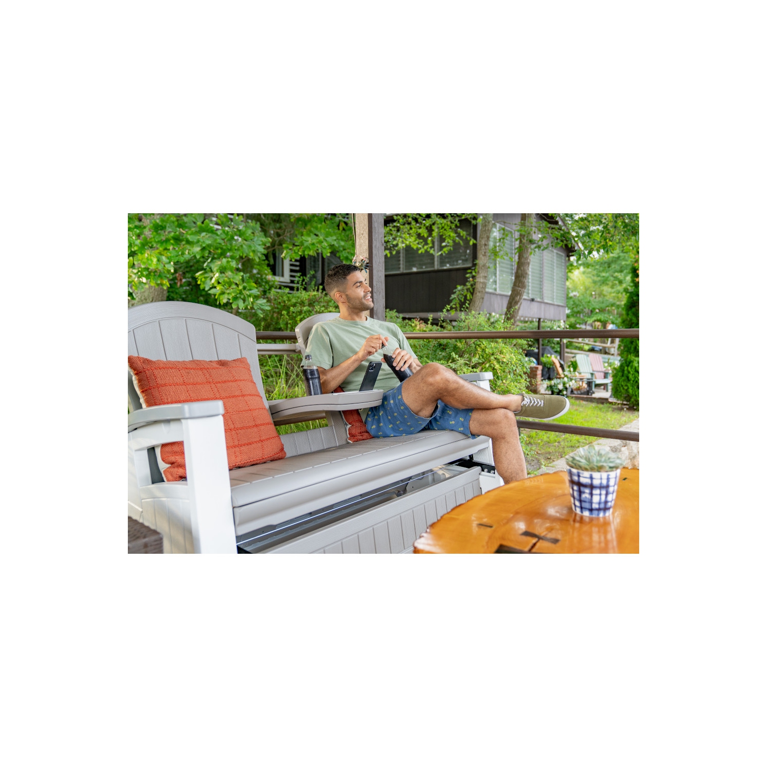 Suncast - Fauteuil coulissant Adirondack avec console - Gris colombe