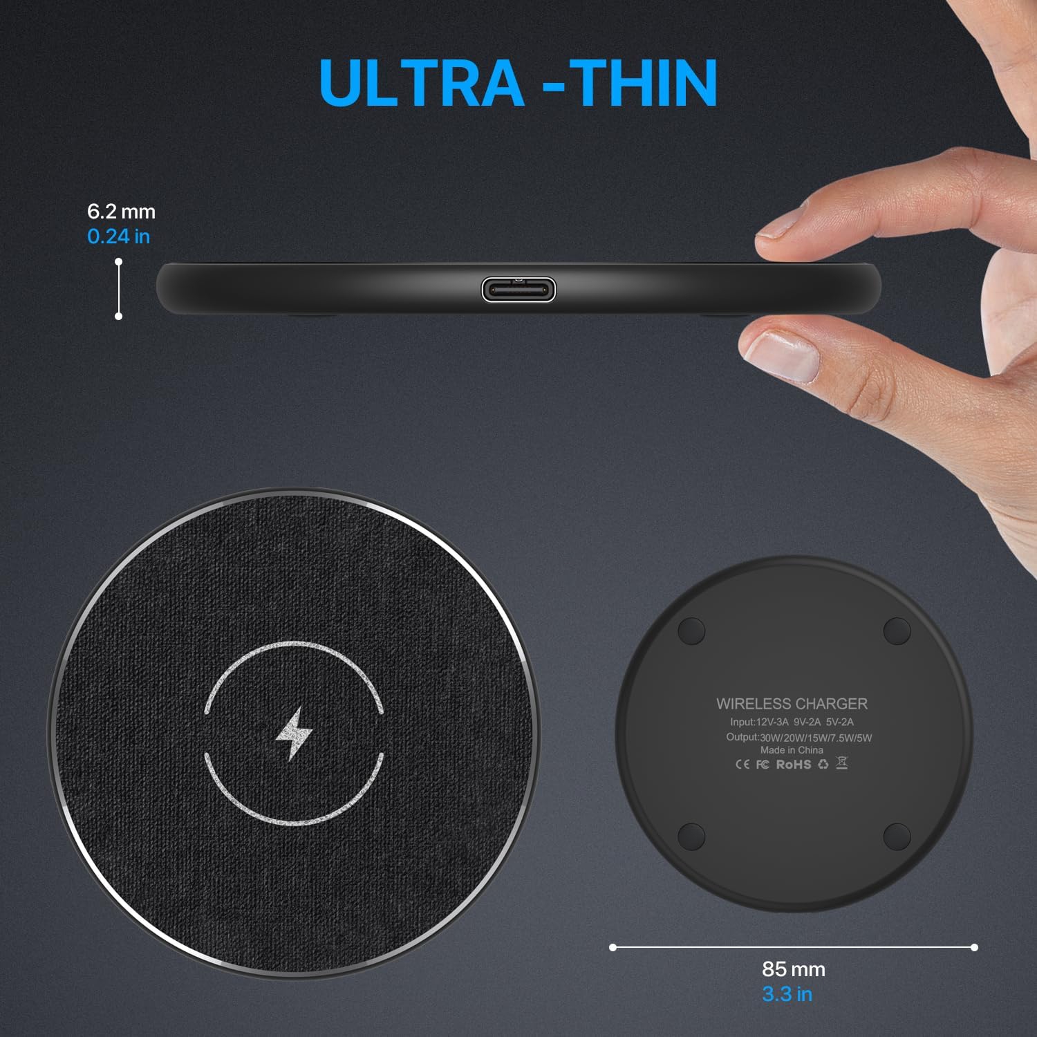 DeBangsi Wireless Charger Pad 30W, Fast Wireless Charging Pad for iPhone 16 15 14 13 12 11 X 8, Black