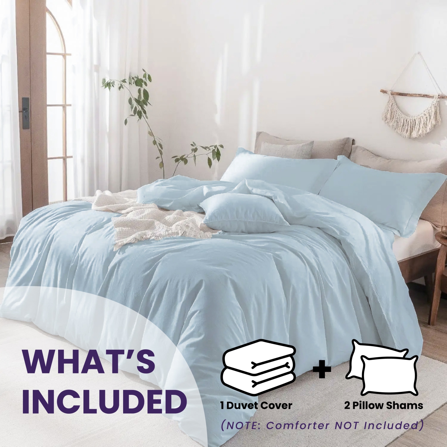 Ensemble de housse de douillette 3 pièces Beddora pour grand lit | 100 % coton – Doux, perméable à l'air et durable avec attaches aux coins Fermeture