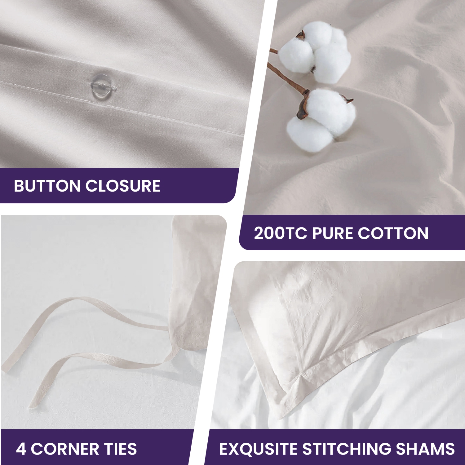 Ensemble de housse de douillette 3 pièces Beddora pour très grand lit | 100 % coton – Doux, perméable à l'air et durable avec attaches aux coins