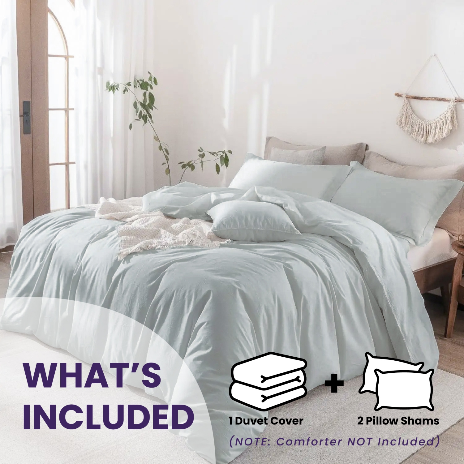 Ensemble de housse de douillette 3 pièces Beddora pour très grand lit | 100 % coton – Doux, perméable à l'air et durable avec attaches en coin