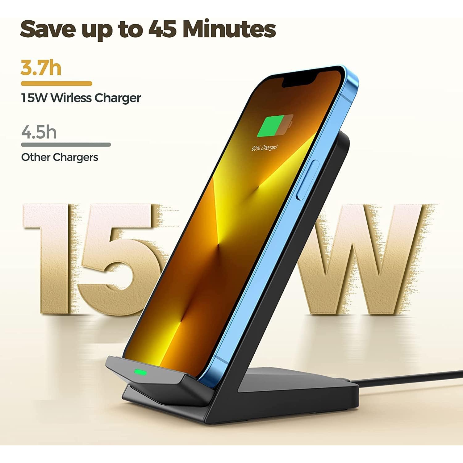 Wireless Charger 2 Packs - Dual-Coil 15W Fast Wireless Charging Stand Compatible with iPhone 16/15/14/13 Pro Max, Galaxy S24/S21, Pixel - No Adapter