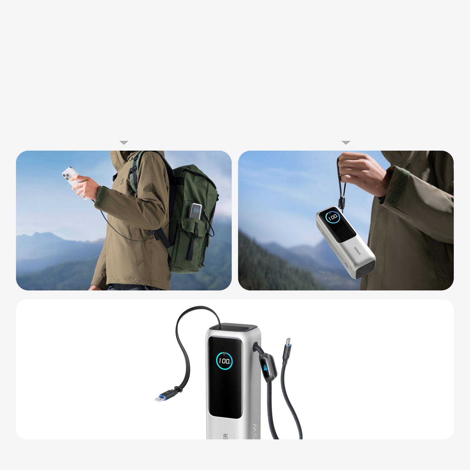 Chargeur portable multiport 165 W 25 000 mAh Prime d'Anker avec écran intelligent - Argenté